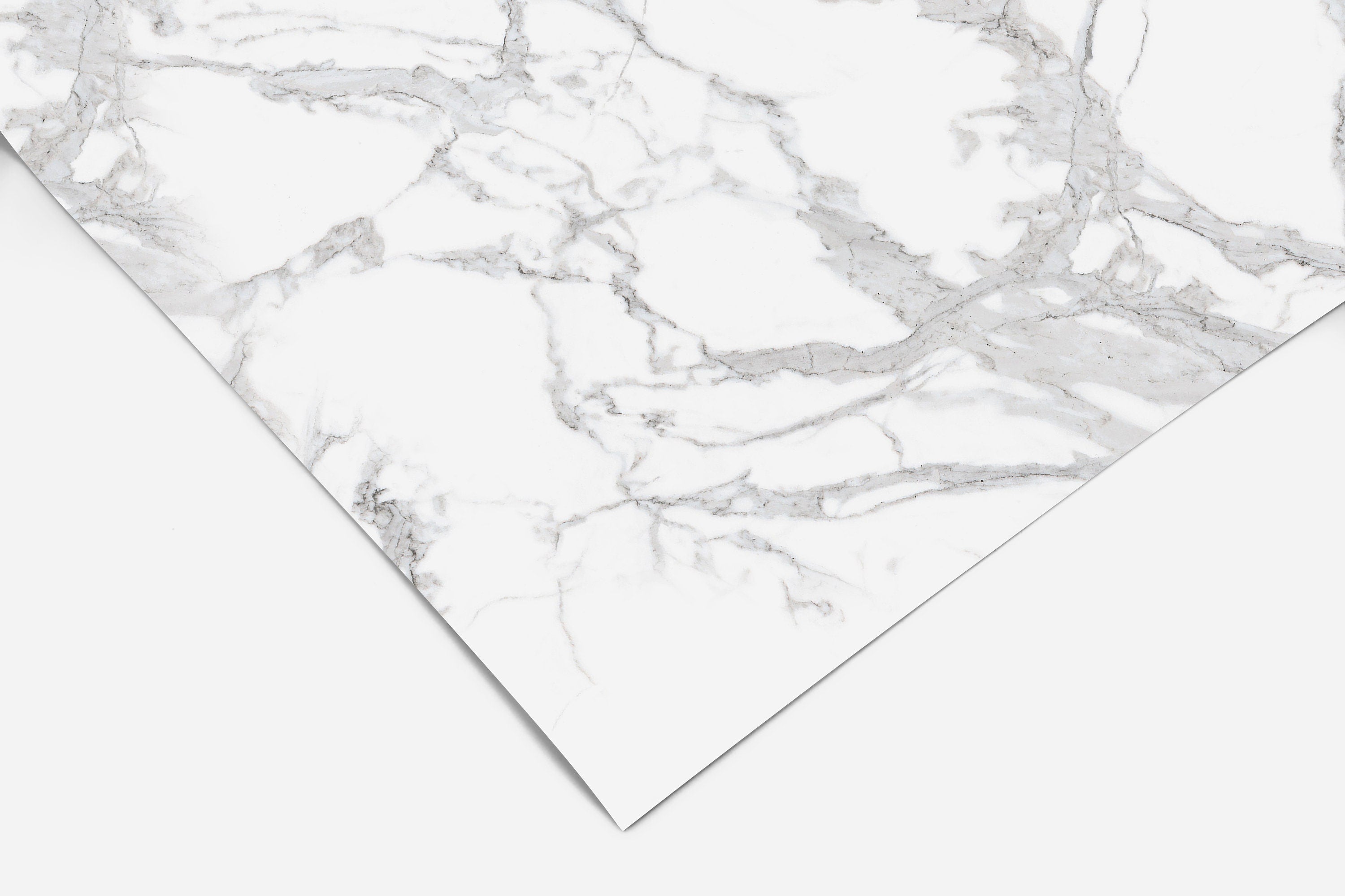 Contact Paper 292: White marble contact paper with realistic gray veining, ideal for peel-and-stick kitchen countertops, furniture covers, and DIY decor projects.
