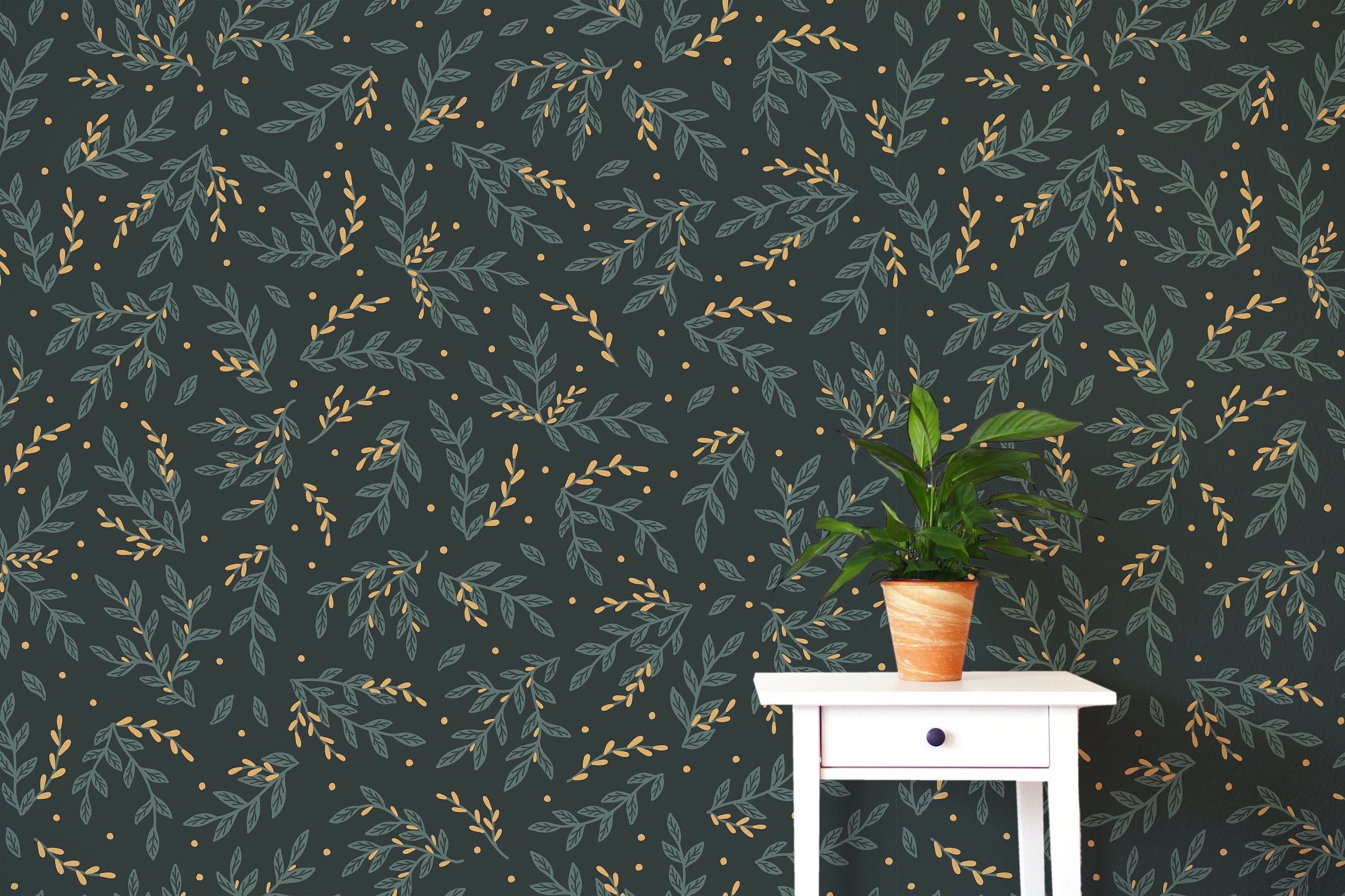 Dark Floral Boho Wallpaper | Wallpaper Peel and Stick | Removable Wallpaper | Peel and Stick Wallpaper | Wall Paper Peel And Stick  2376 - JamesAndColors
