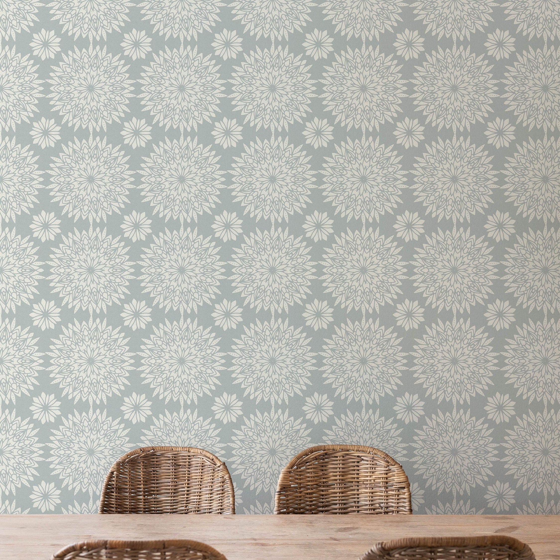 Blue White Mandala Decor Wallpaper | Wallpaper Peel and Stick | Removable Wallpaper | Wall Paper Peel And Stick | Wall Mural Wall Decor 660 - JamesAndColors