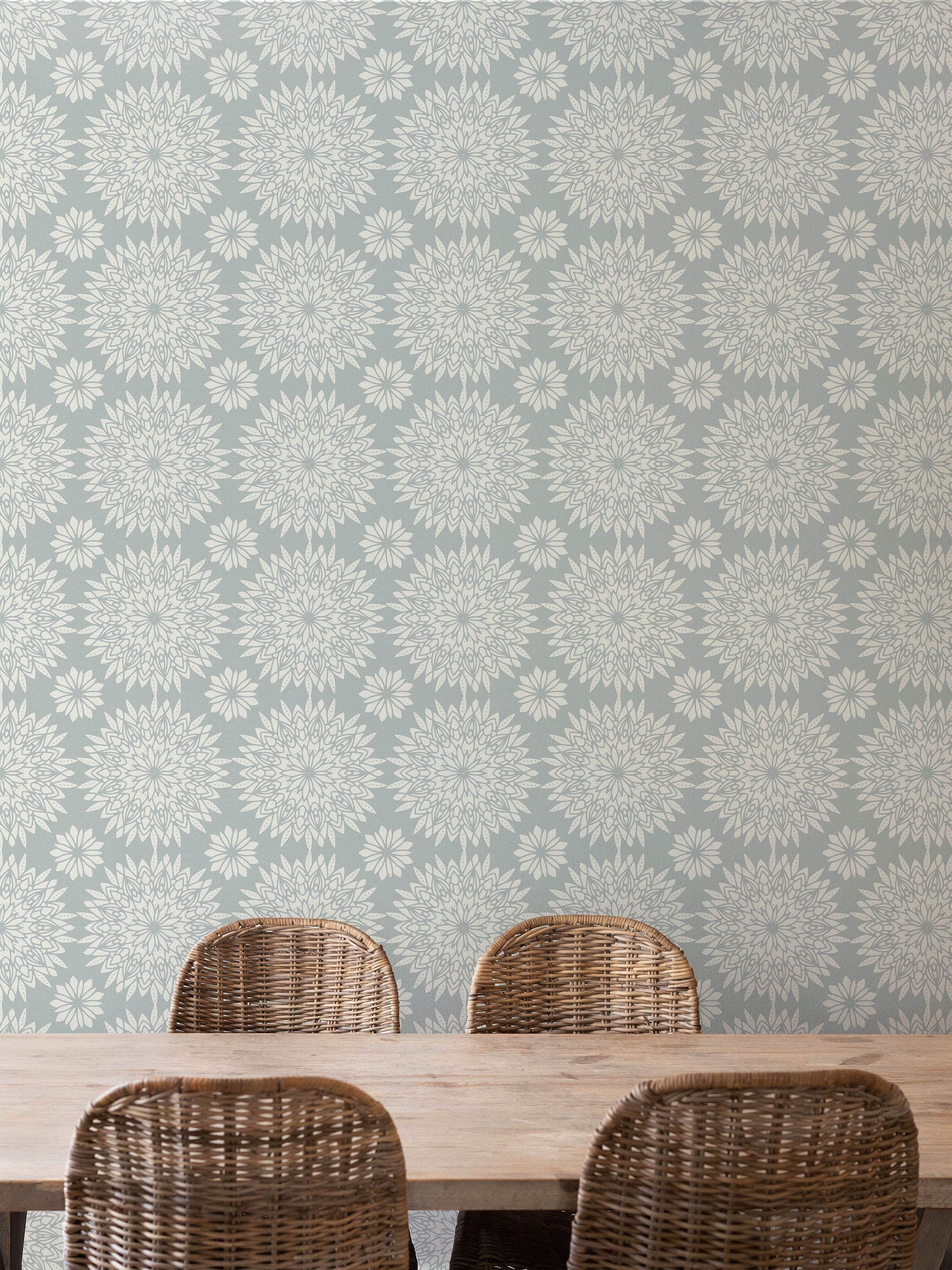 Blue White Mandala Decor Wallpaper | Wallpaper Peel and Stick | Removable Wallpaper | Wall Paper Peel And Stick | Wall Mural Wall Decor 660 - JamesAndColors