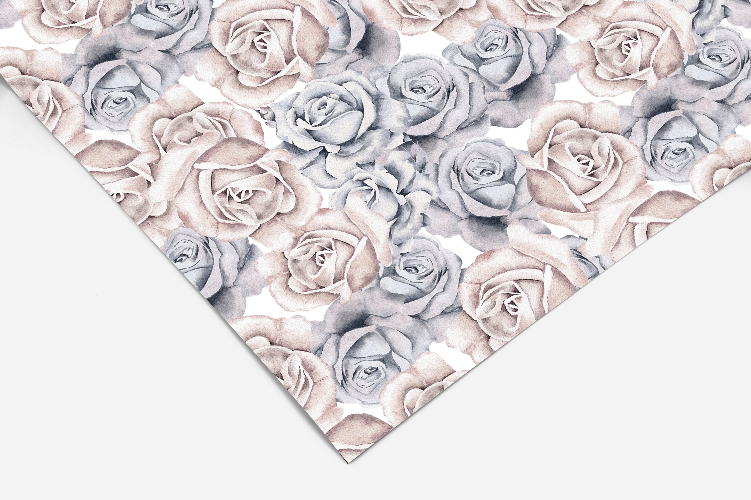 Pink Blue Rose Floral Contact Paper | Peel And Stick Wallpaper | Removable Wallpaper | Shelf Liner | Drawer Liner | Peel and Stick Paper 329