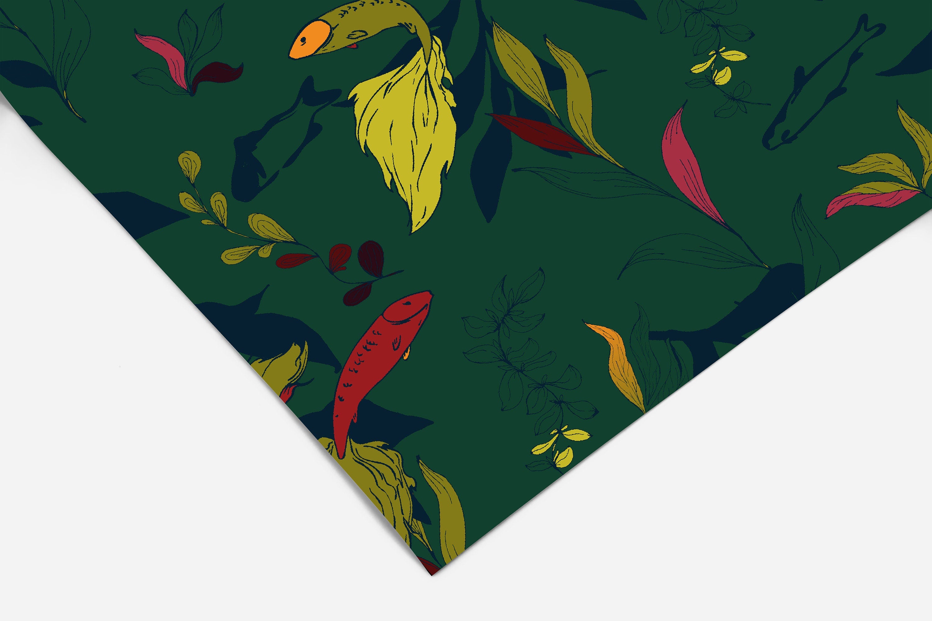Dark Green Koi Floral Contact Paper | Peel And Stick Wallpaper | Removable Wallpaper | Shelf Liner | Drawer Liner | Peel and Stick Paper 331