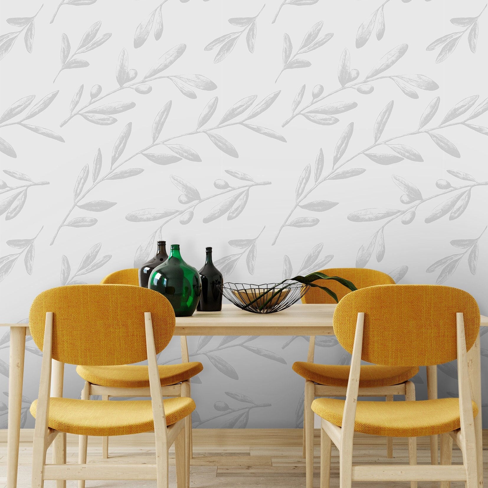 Floral Leaf Gray Wallpaper | Wallpaper Peel and Stick | Removable Wallpaper | Wall Paper Peel And Stick | Wall Mural Wall Decor 625 - JamesAndColors