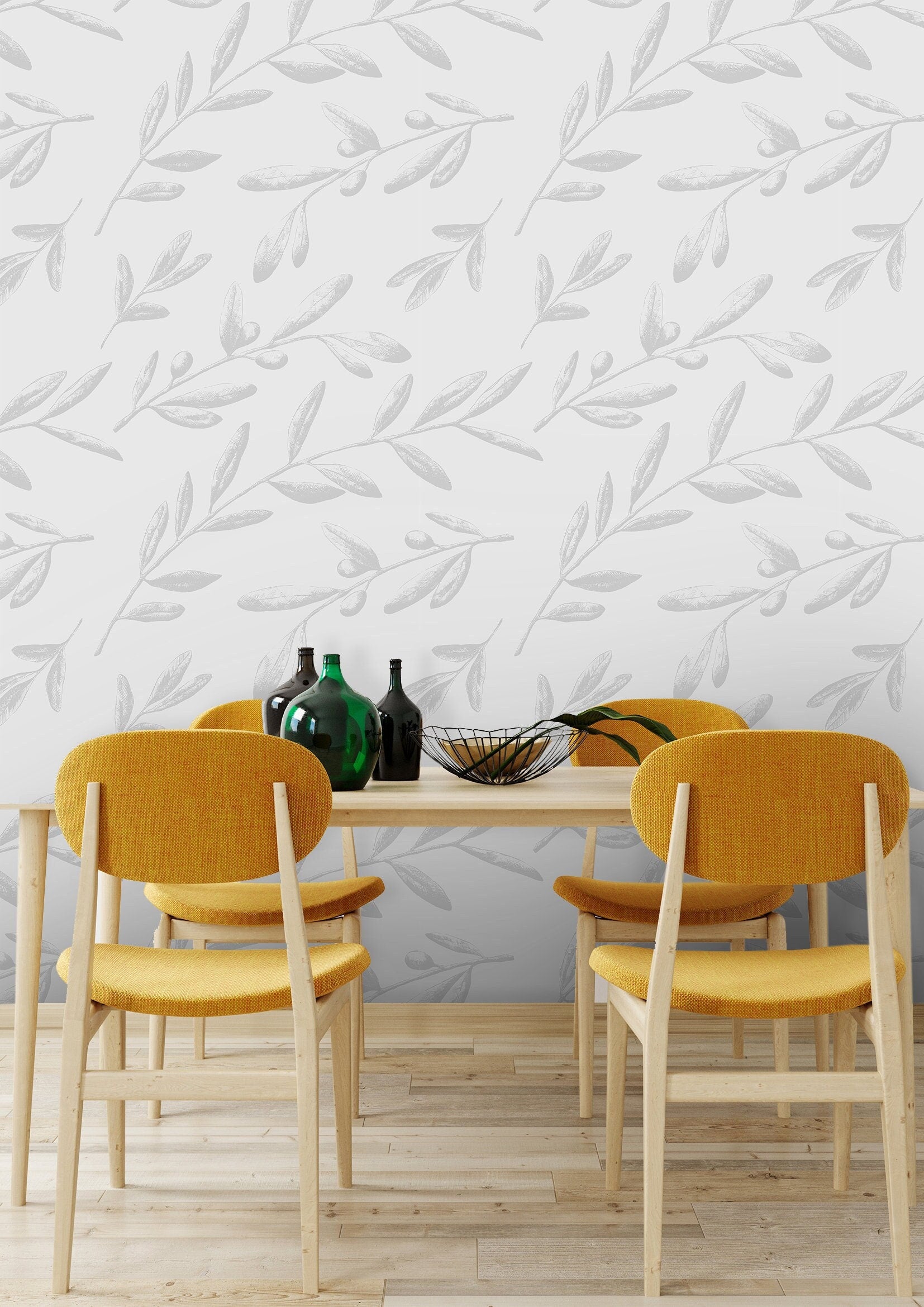 Floral Leaf Gray Wallpaper | Wallpaper Peel and Stick | Removable Wallpaper | Wall Paper Peel And Stick | Wall Mural Wall Decor 625 - JamesAndColors
