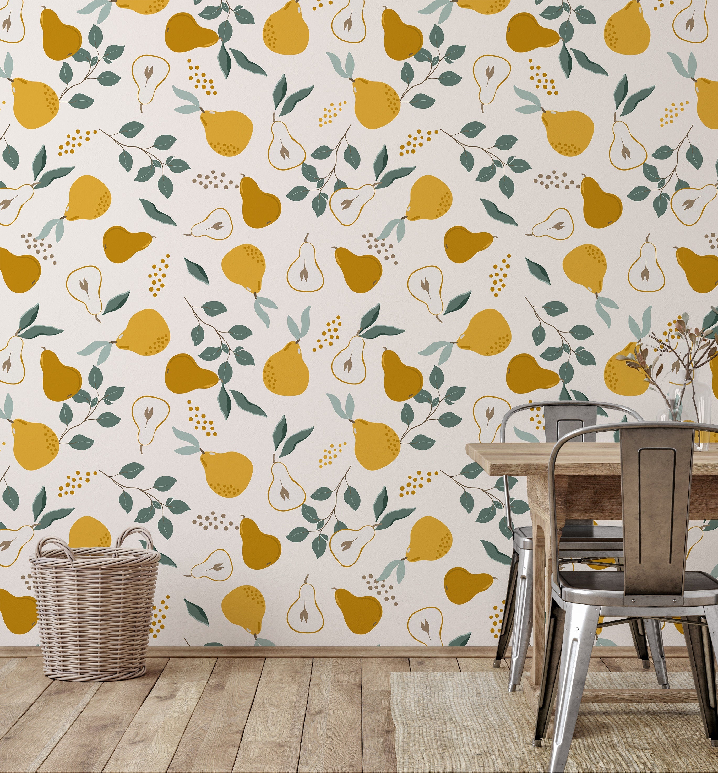 Boho Pear Kitchen Wallpaper | Wallpaper Peel and Stick | Removable Wallpaper | Wall Paper Peel And Stick | Wall Mural Wall Decor 2409 - JamesAndColors