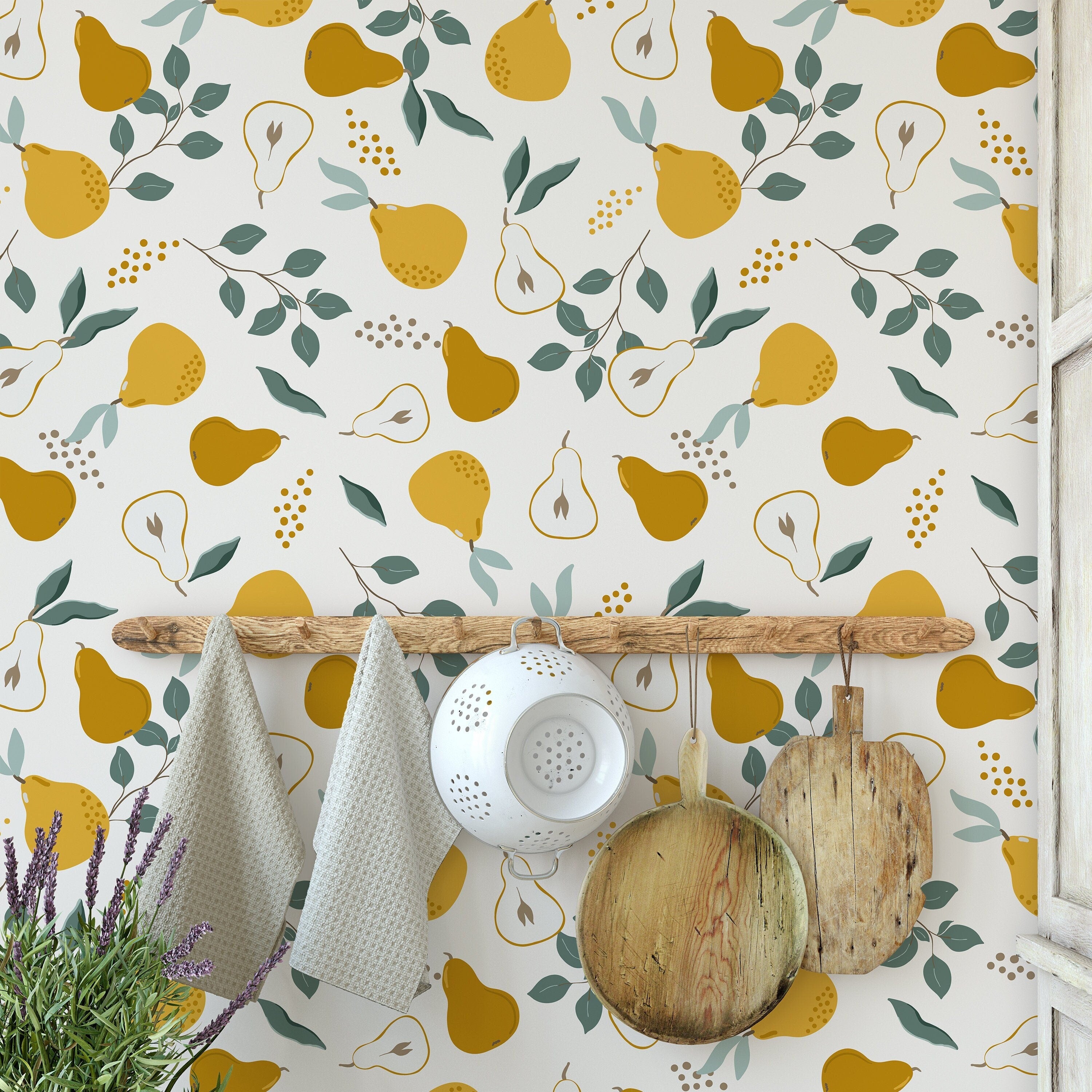 Boho Pear Kitchen Wallpaper | Wallpaper Peel and Stick | Removable Wallpaper | Wall Paper Peel And Stick | Wall Mural Wall Decor 2409 - JamesAndColors