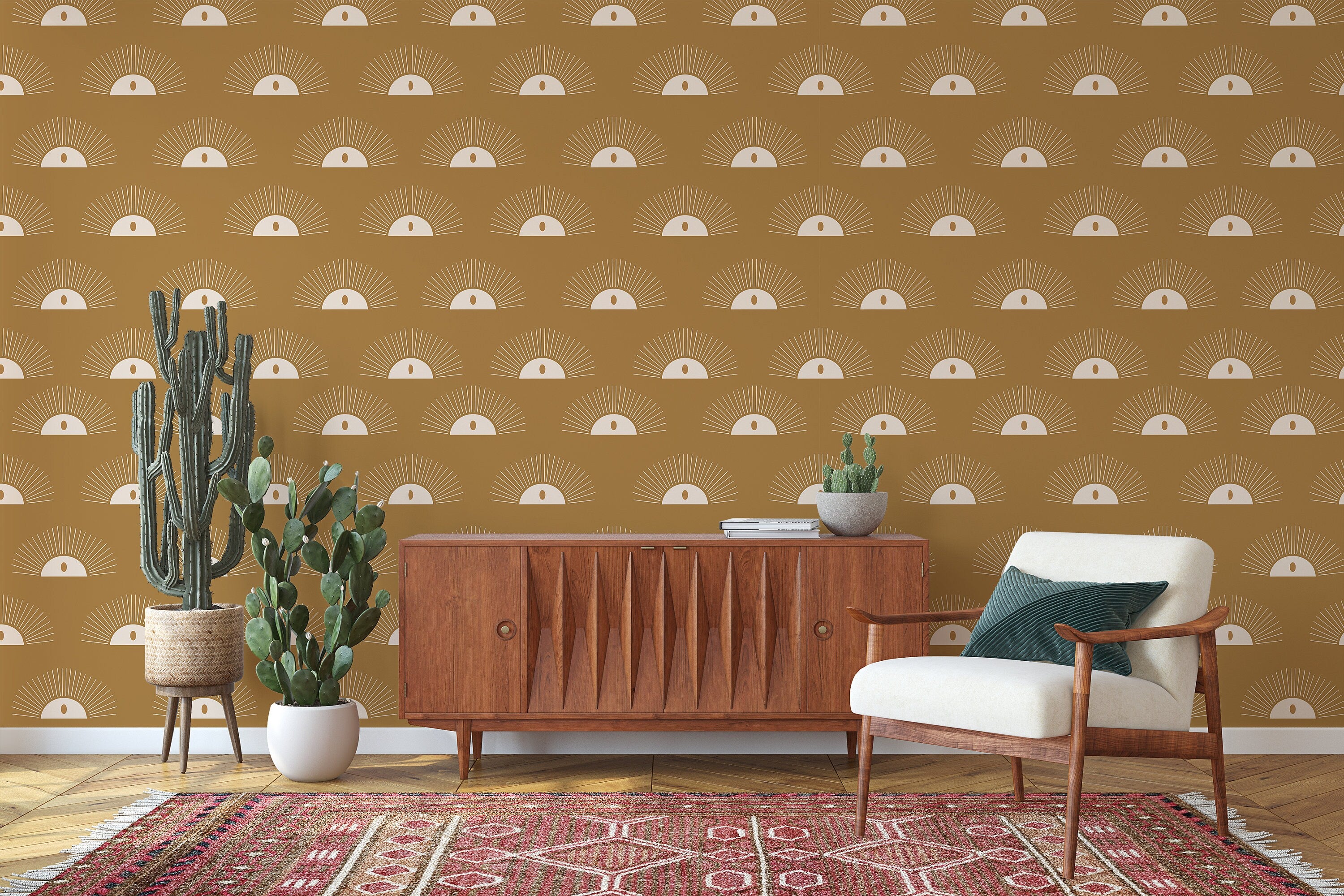 Faded Sun Boho Wallpaper | Wallpaper Peel and Stick | Removable Wallpaper | Wall Paper Peel And Stick | Wall Mural Wall Decor 2399 - JamesAndColors