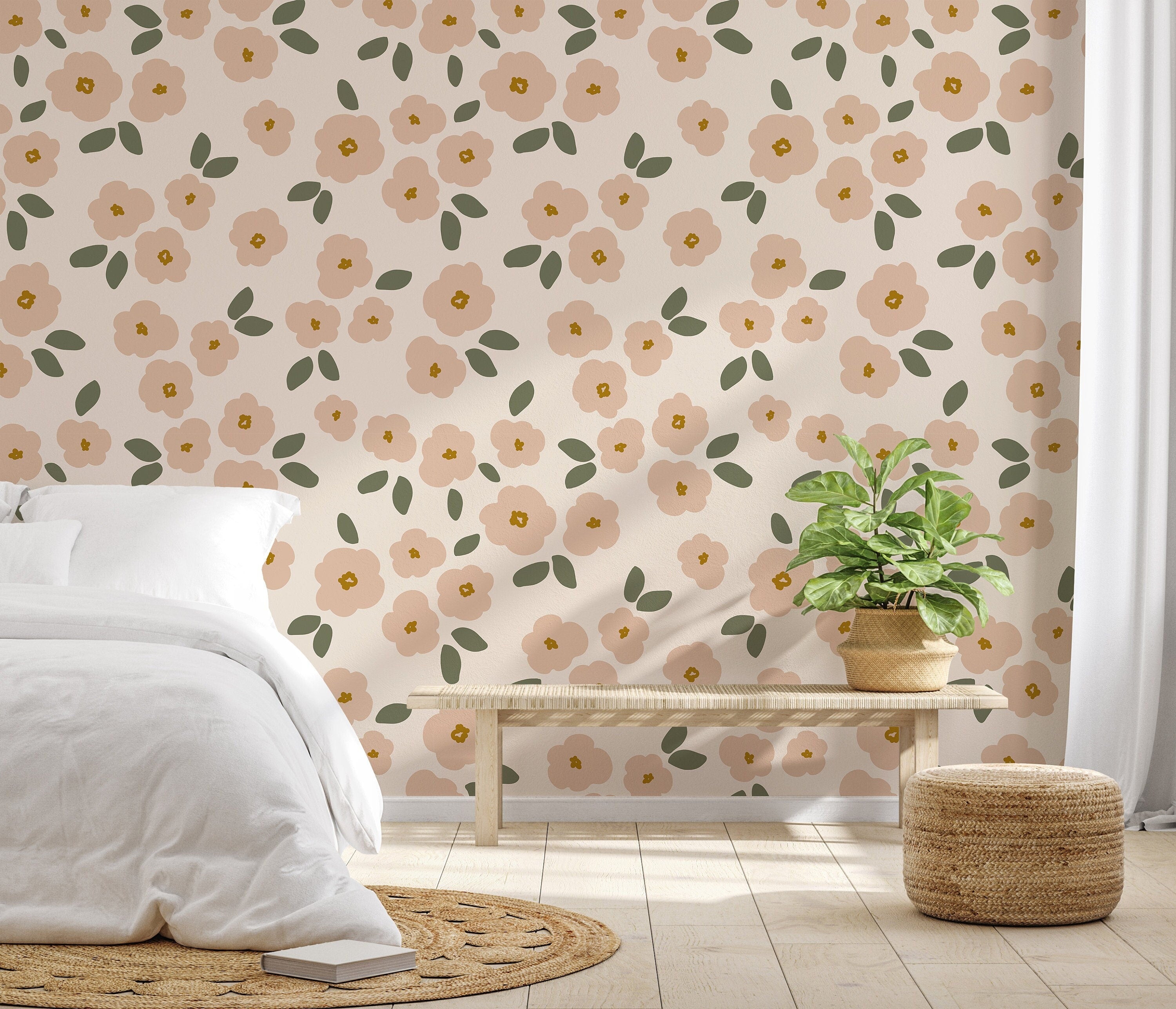 Light Pink Faded Floral Wallpaper | Wallpaper Peel and Stick | Removable Wallpaper | Wall Paper Peel And Stick | Wall Mural Wall Decor 2397 - JamesAndColors