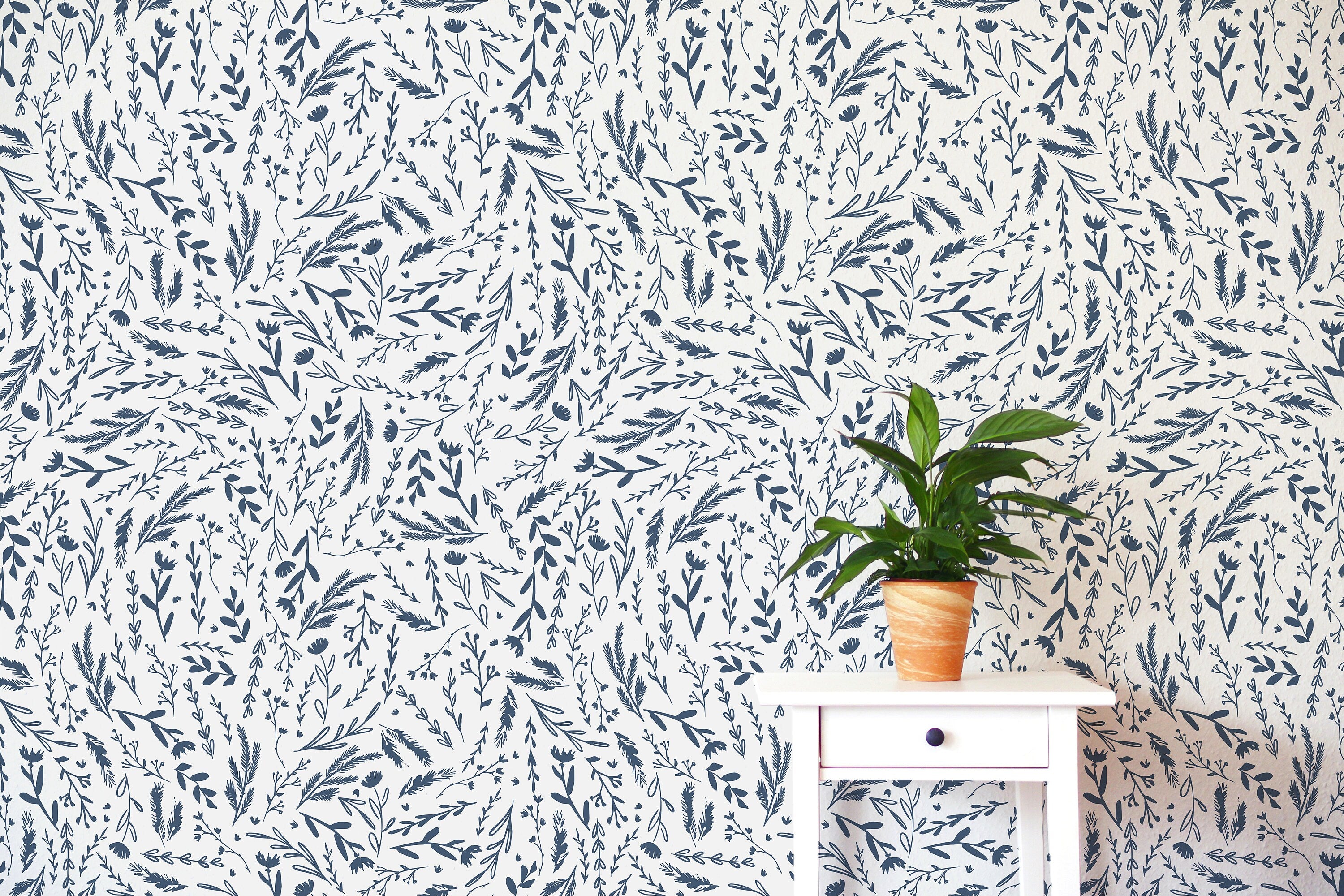 Blue White Wildflower Wallpaper | Wallpaper Peel and Stick | Removable Wallpaper | Wall Paper Peel And Stick | Wall Mural Wall Decor 2395 - JamesAndColors