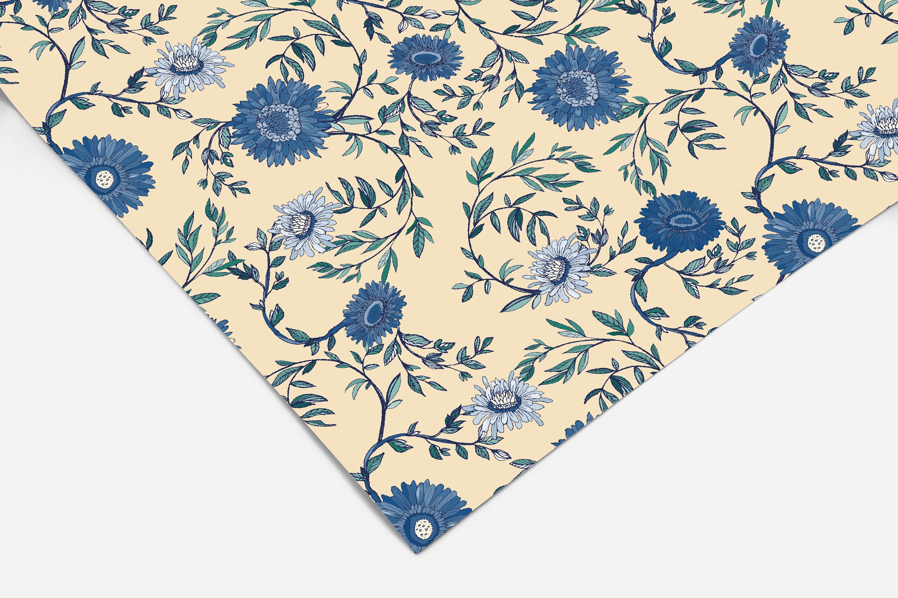 Blue and Tan Floral Contact Paper | Peel And Stick Wallpaper | Removable Wallpaper | Shelf Liner | Drawer Liner | Peel and Stick Paper 375