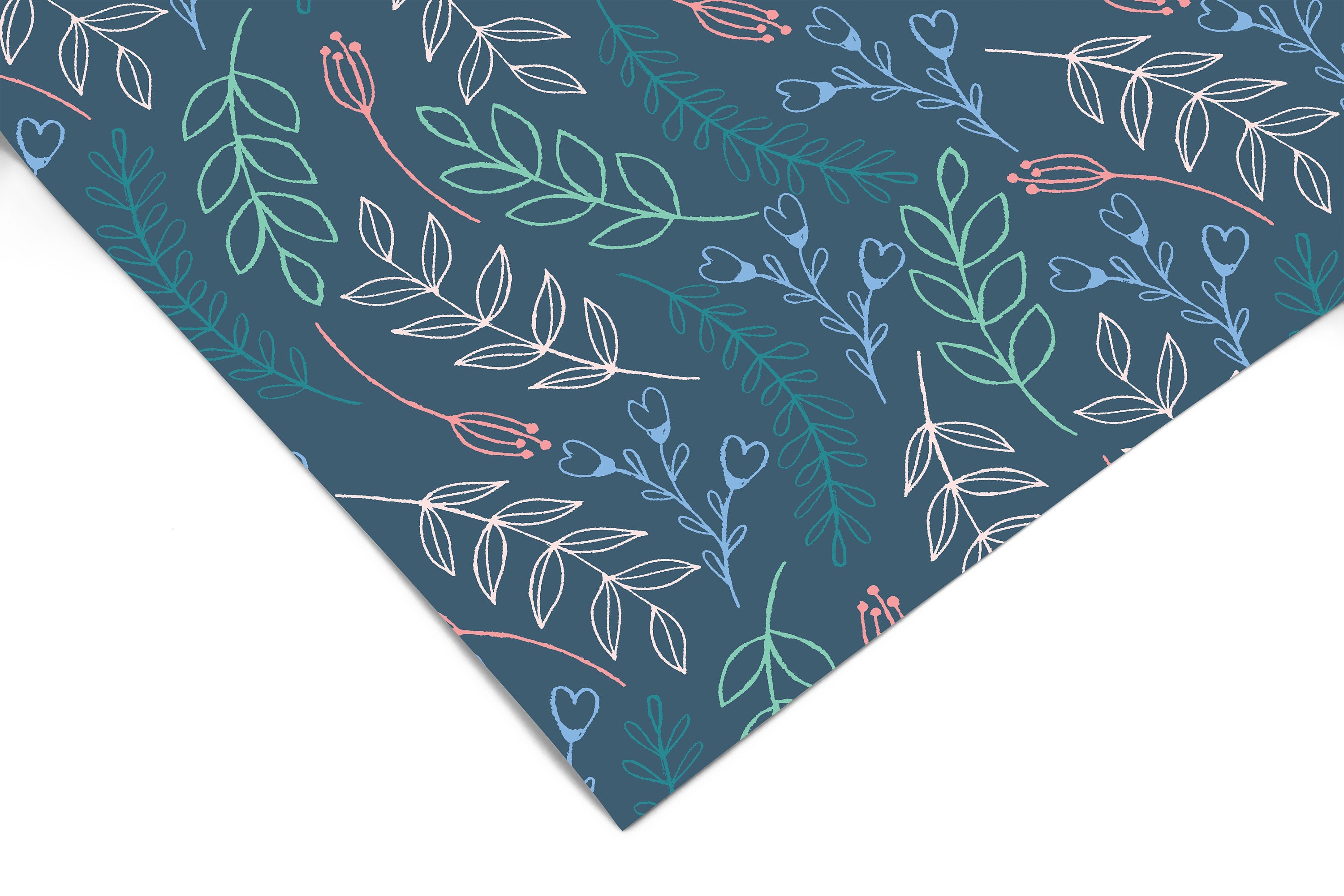 Blue Floral Leaves Contact Paper | Peel And Stick Wallpaper | Removable Wallpaper | Shelf Liner | Drawer Liner | Peel and Stick Paper 552