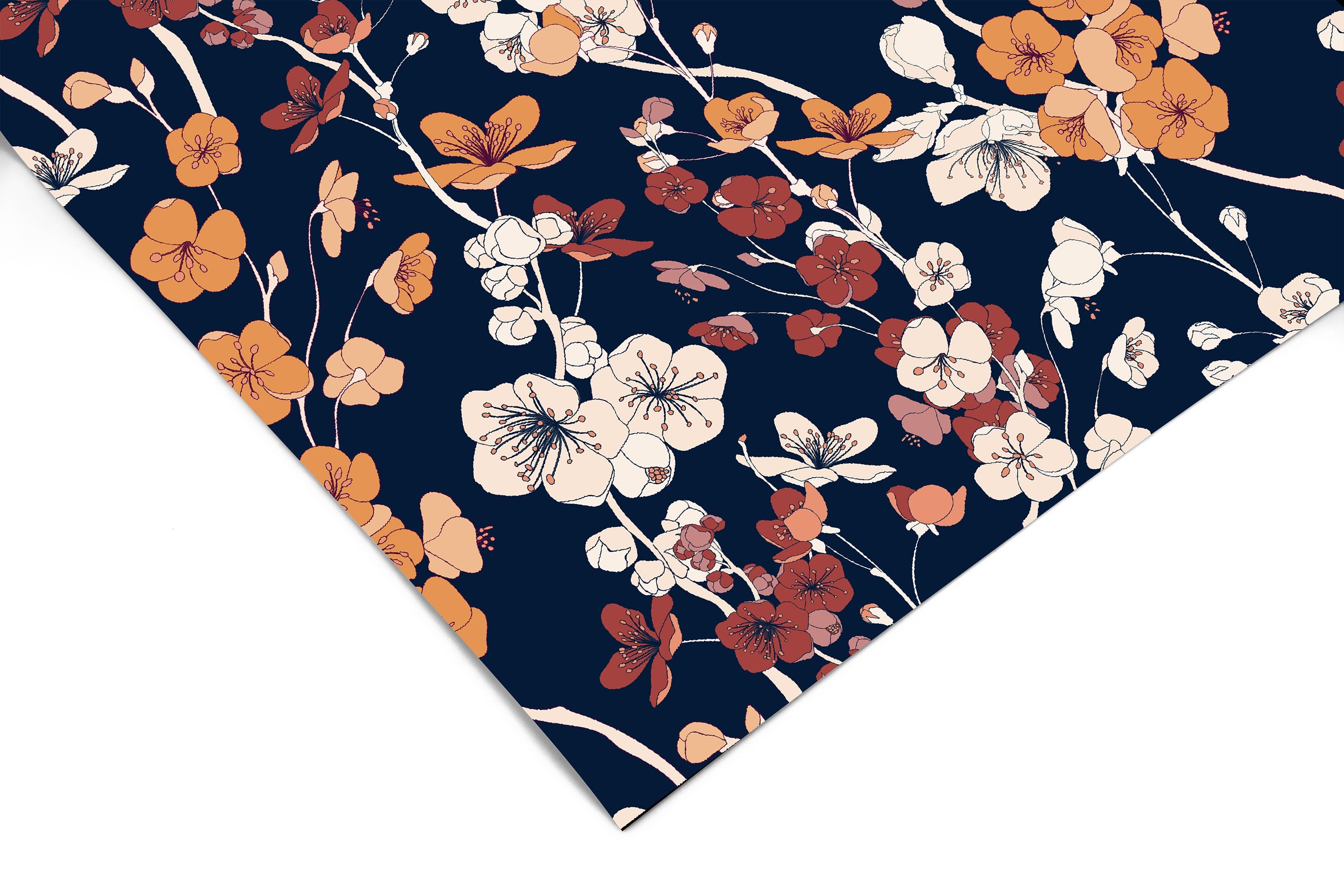 Navy Blossoms Floral Contact Paper | Peel And Stick Wallpaper | Removable Wallpaper | Shelf Liner | Drawer Liner | Peel and Stick Paper 570