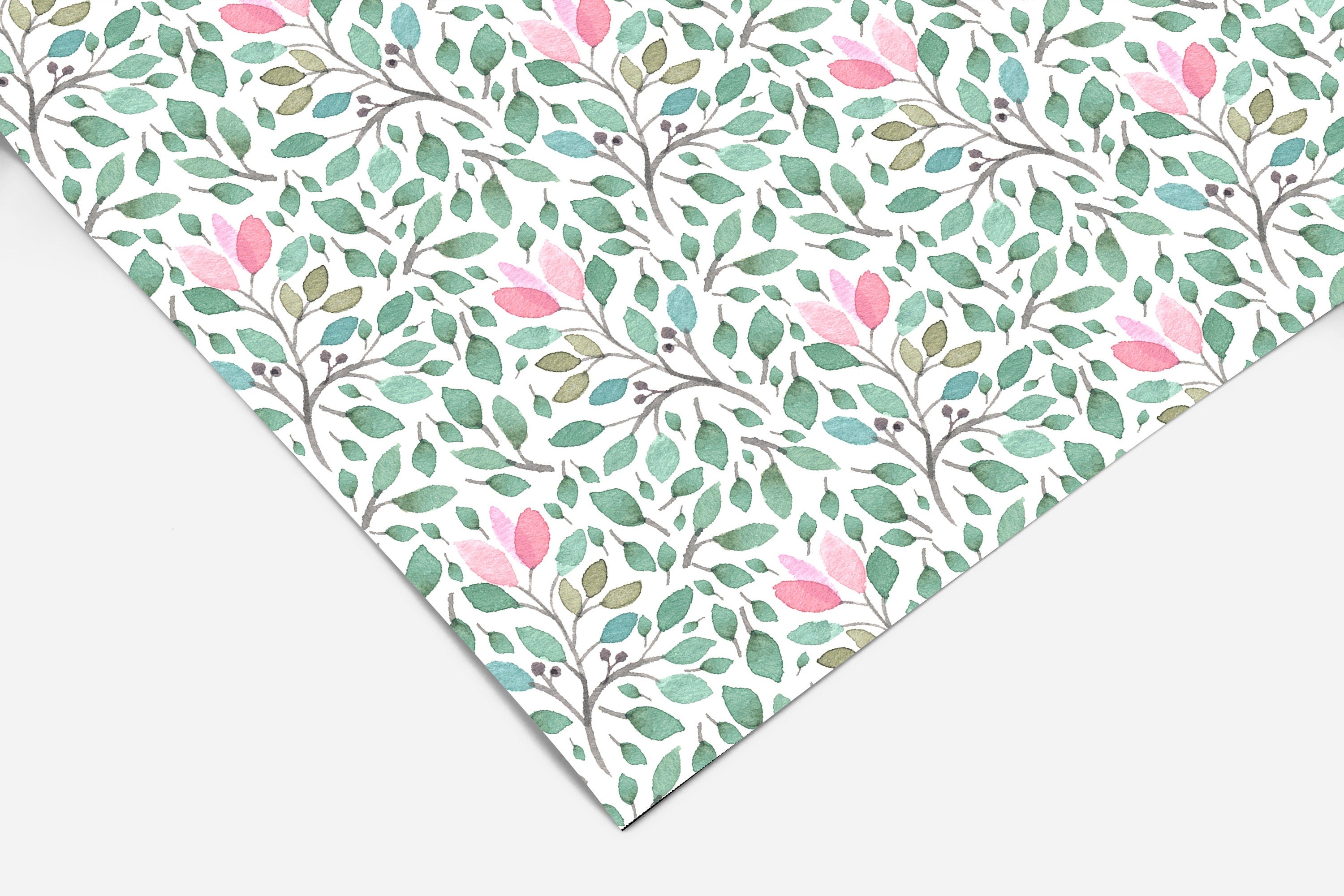 Green Pink Floral Contact Paper | Peel And Stick Wallpaper | Removable Wallpaper | Shelf Liner | Drawer Liner | Peel and Stick Paper 414