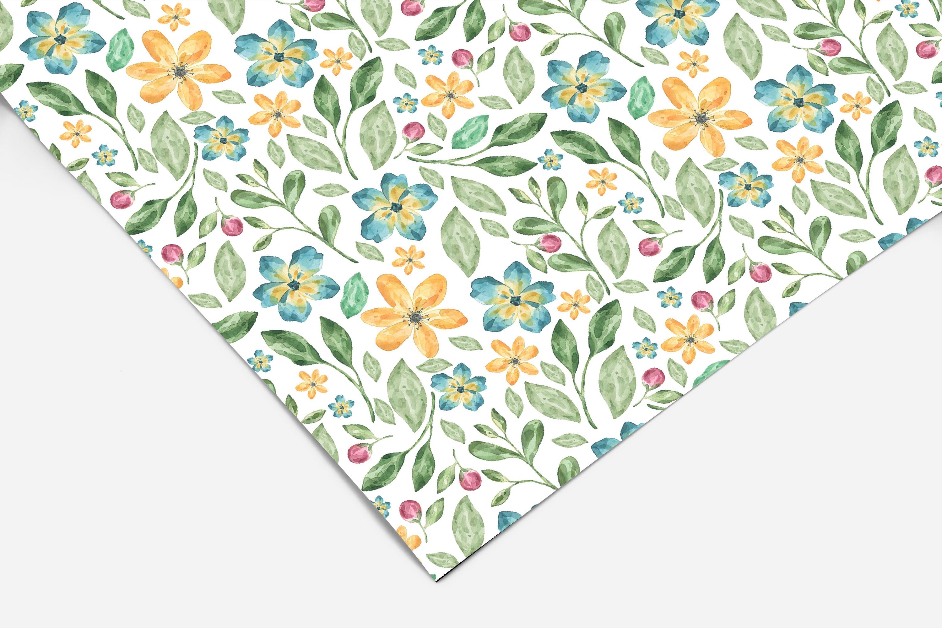Yellow Blue Floral Contact Paper | Peel And Stick Wallpaper | Removable Wallpaper | Shelf Liner | Drawer Liner | Peel and Stick Paper 413