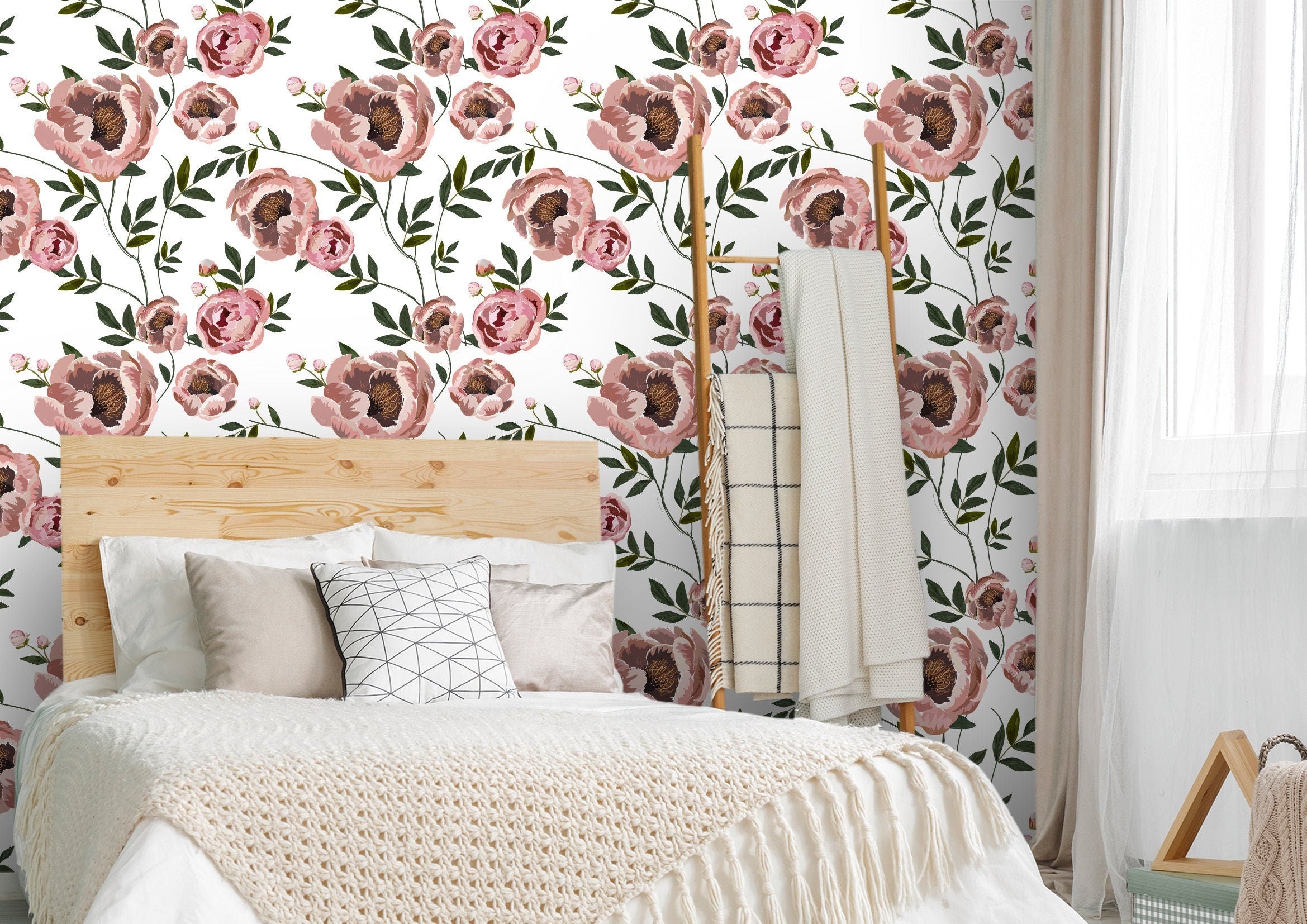 Pink Floral Wallpaper | Wallpaper Peel and Stick | Removable Wallpaper | Peel and Stick Wallpaper | Wall Paper Peel And Stick | 2183 - JamesAndColors