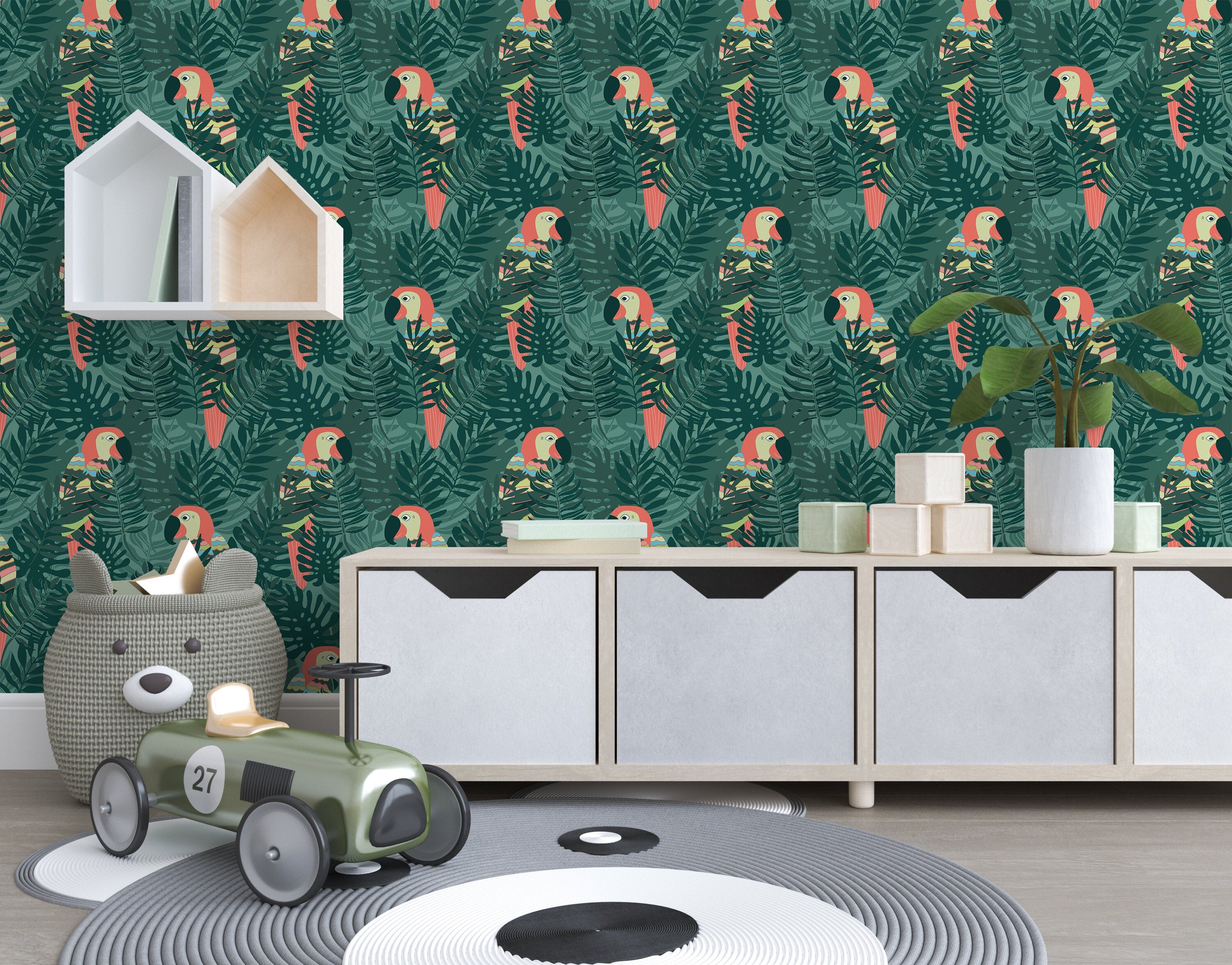 Tropical Kids Room Wallpaper | Adhesive Wallpaper | Peel And Stick Wallpaper | Removable Wallpaper | Wall Paper Peel And Stick Mural 1004 - JamesAndColors