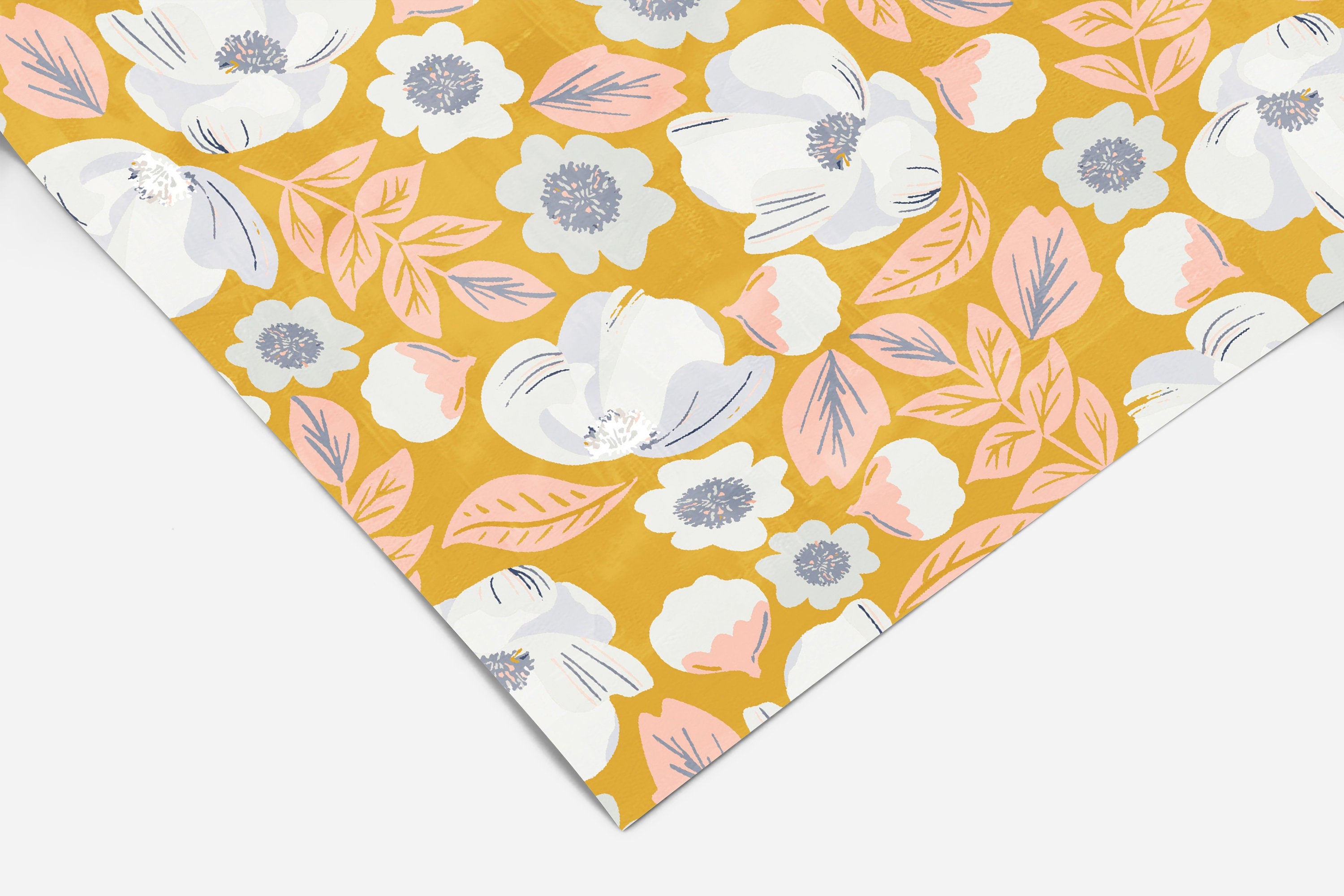 White Yellow Floral Contact Paper | Peel And Stick Wallpaper | Removable Wallpaper | Shelf Liner | Drawer Liner | Peel and Stick Paper 422