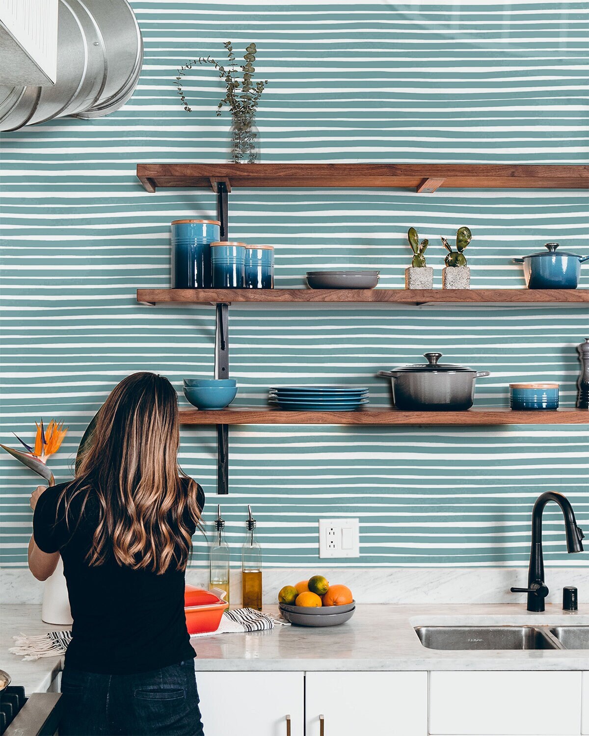 Teal Drawn Line Wallpaper | Removable Wallpaper | Peel And Stick Wallpaper | Adhesive Wallpaper | Wall Paper Peel And Stick Wall Mural 2312 - JamesAndColors