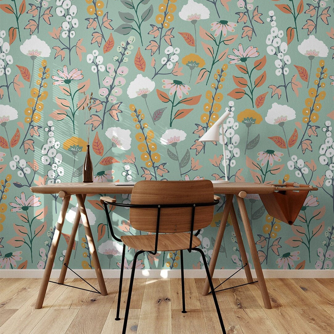 Wildflower Floral Wallpaper | Removable Wallpaper | Peel And Stick Wallpaper | Adhesive Wallpaper | Wall Paper Peel Stick Wall Mural 2308 - JamesAndColors