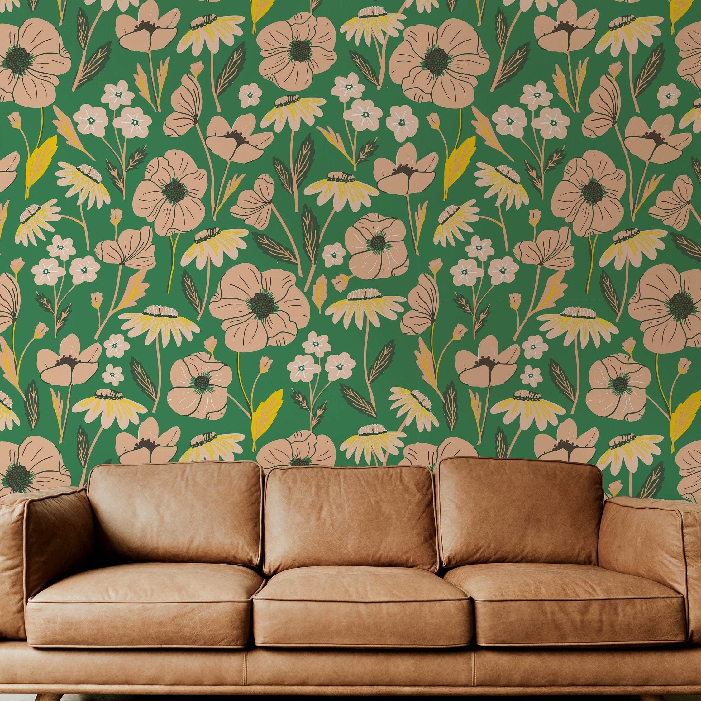 Green Pink Floral Wallpaper | Removable Wallpaper | Peel And Stick Wallpaper | Adhesive Wallpaper | Wall Paper Peel Stick Wall Mural 2307 - JamesAndColors