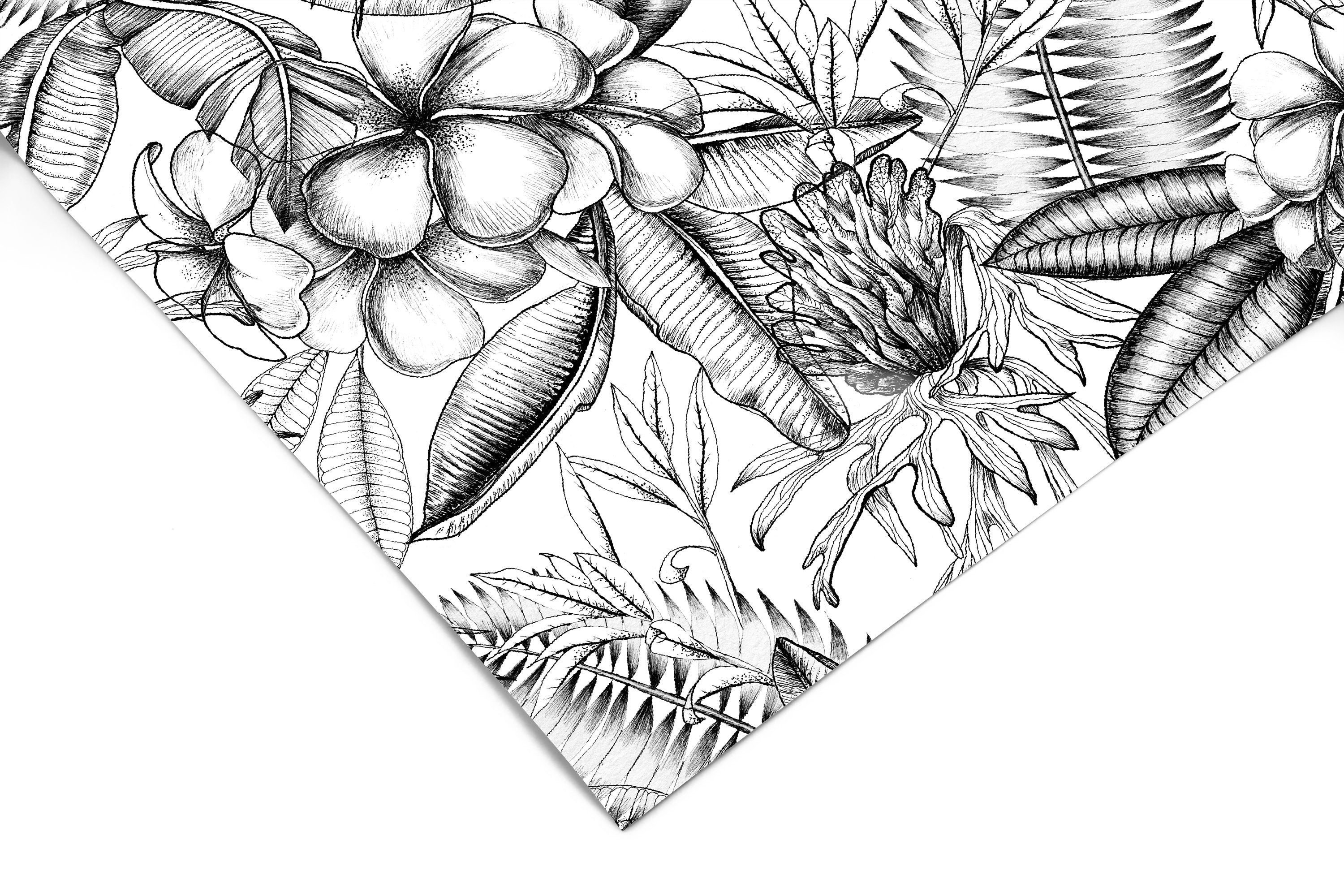 Black White Tropical Wallpaper | Removable Wallpaper | Peel And Stick Wallpaper | Wall Mural Wallpaper | Wall Paper Peel And Stick 2334 - JamesAndColors