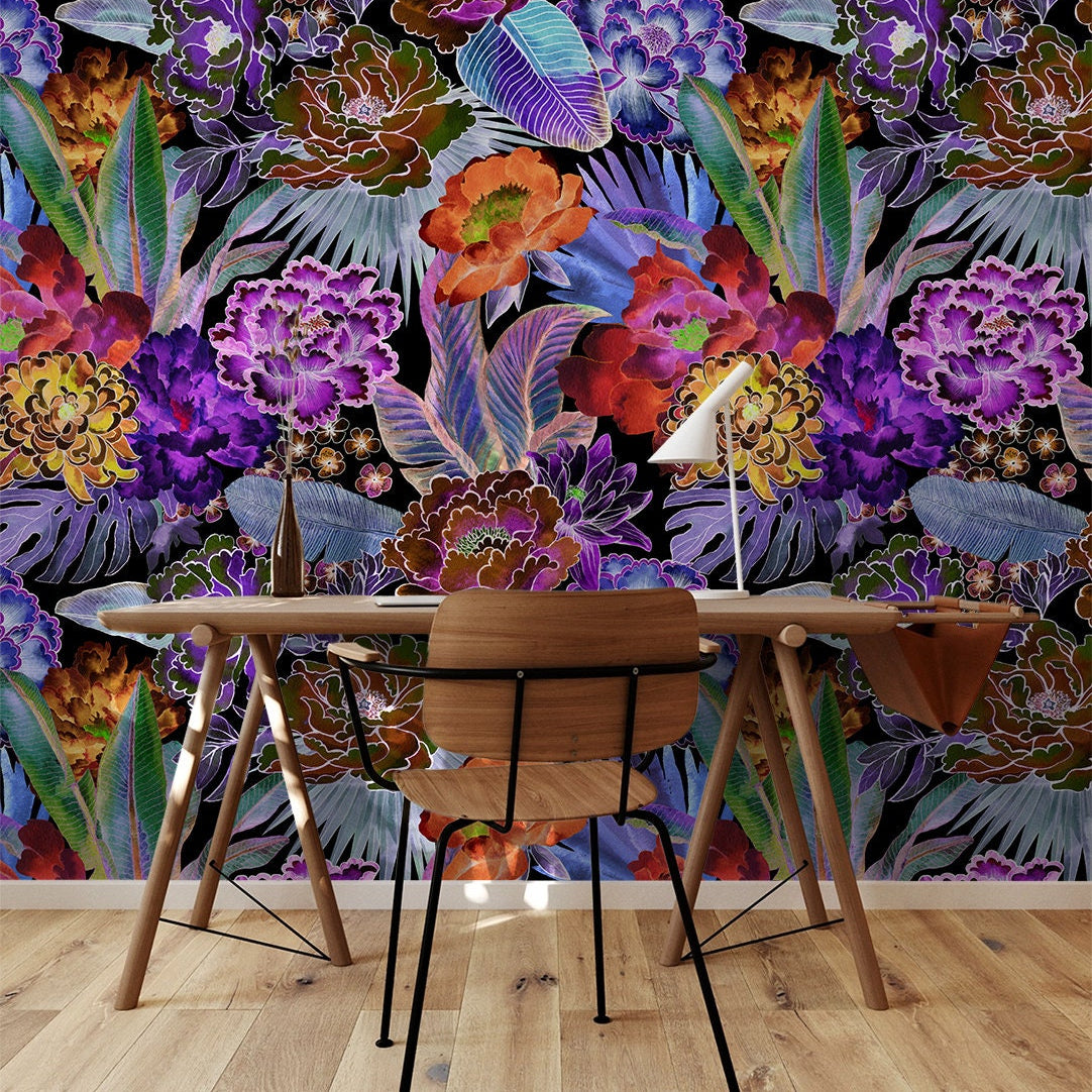 Dark Colorful Tropical Wallpaper | Removable Wallpaper | Peel And Stick Wallpaper | Wall Mural Wallpaper | Wall Paper Peel And Stick 2333 - JamesAndColors