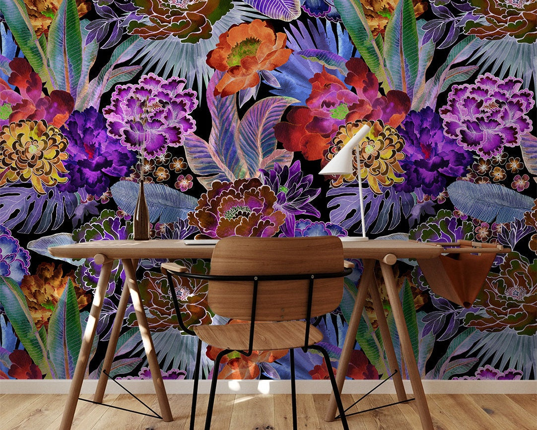 Dark Colorful Tropical Wallpaper | Removable Wallpaper | Peel And Stick Wallpaper | Wall Mural Wallpaper | Wall Paper Peel And Stick 2333 - JamesAndColors
