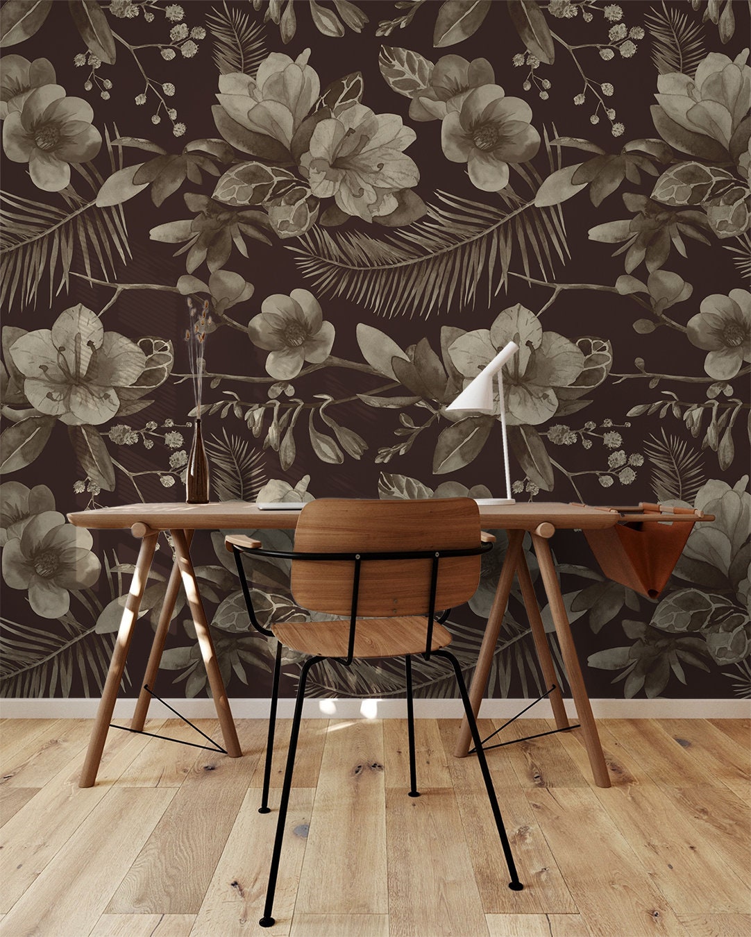 Sepia Dark Floral Wallpaper | Removable Wallpaper | Peel And Stick Wallpaper | Wall Mural Wallpaper | Wall Paper Peel And Stick 2332 - JamesAndColors