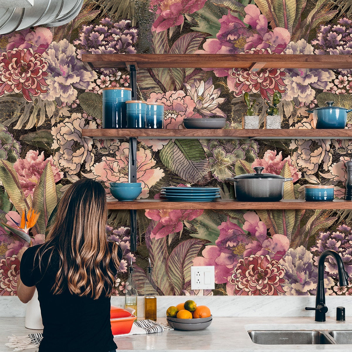 Dark Pink Floral Wallpaper | Removable Wallpaper | Peel And Stick Wallpaper | Wall Mural Wallpaper | Wall Paper Peel And Stick Mural 2329 - JamesAndColors