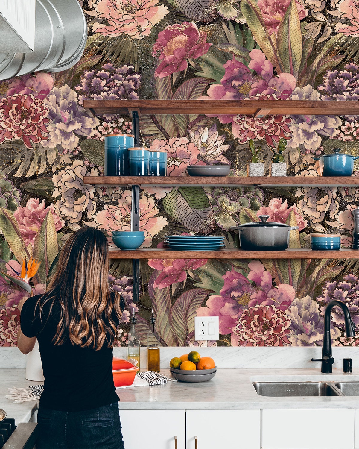 Dark Pink Floral Wallpaper | Removable Wallpaper | Peel And Stick Wallpaper | Wall Mural Wallpaper | Wall Paper Peel And Stick Mural 2329 - JamesAndColors