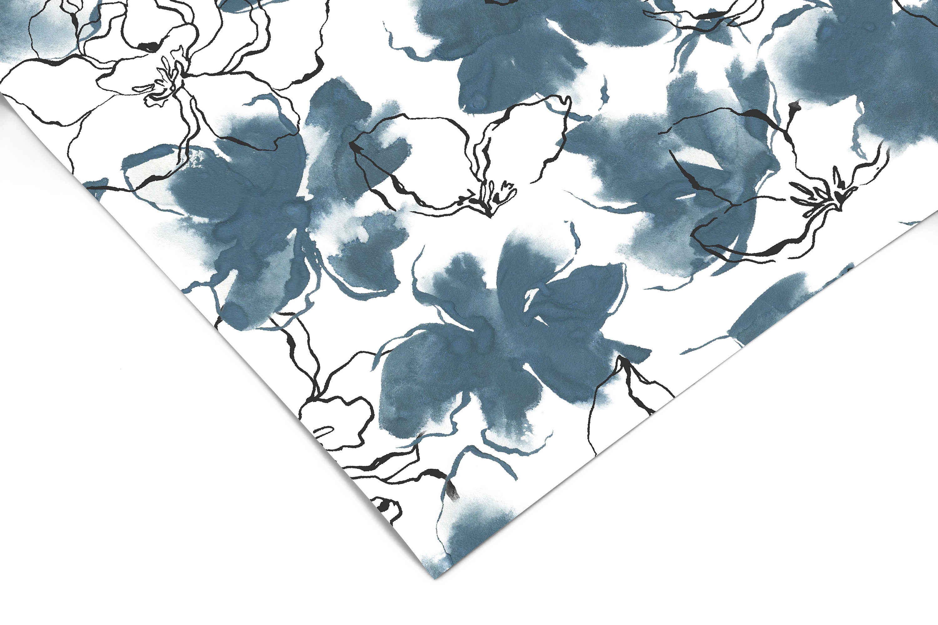 Blue Watercolor Floral Contact Paper | Peel And Stick Wallpaper | Removable Wallpaper | Shelf Liner | Drawer Liner | Peel Stick Paper 580