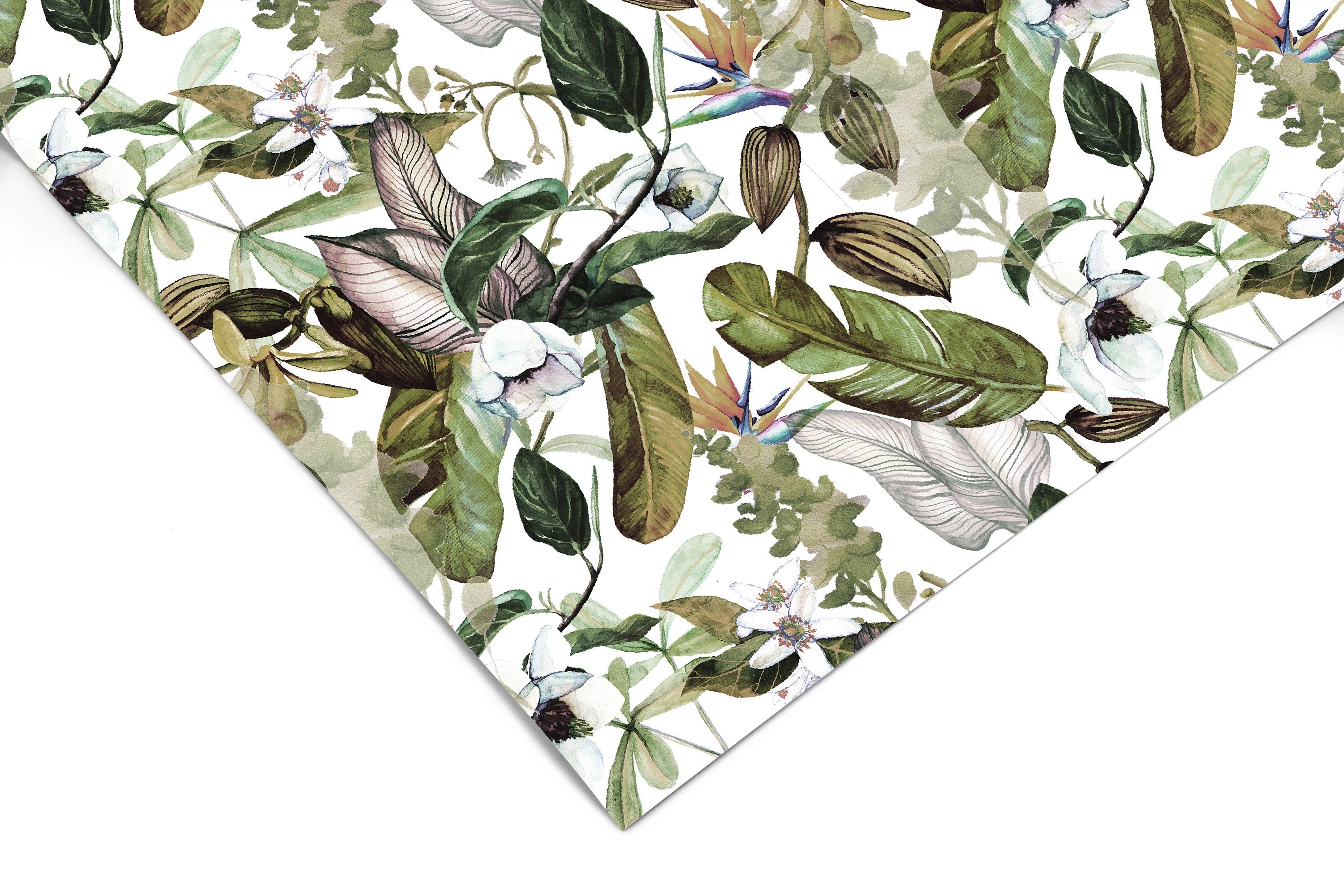 White Floral Tropical Contact Paper | Peel And Stick Wallpaper | Removable Wallpaper | Shelf Liner | Drawer Liner | Peel and Stick Paper 459