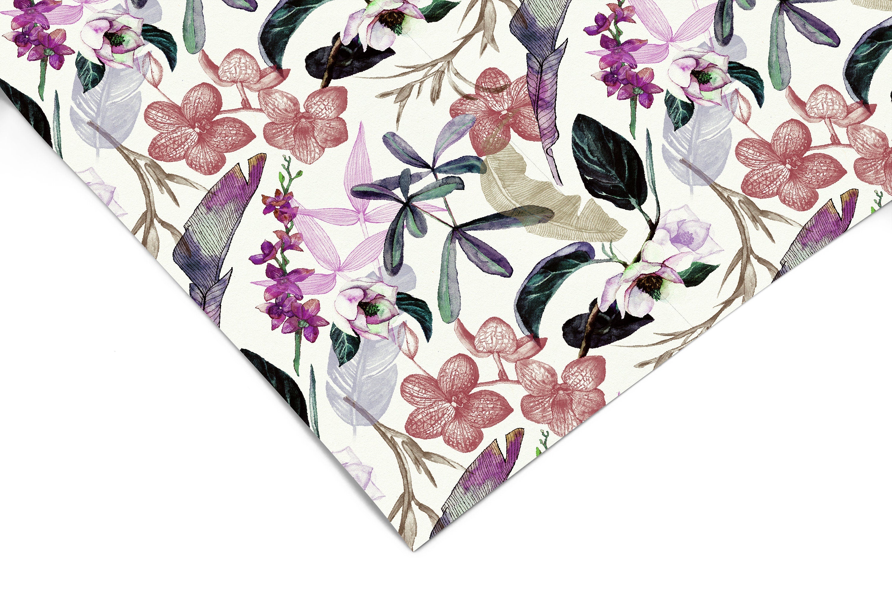 White Tropical Floral Contact Paper | Peel And Stick Wallpaper | Removable Wallpaper | Shelf Liner | Drawer Liner | Peel and Stick Paper 466