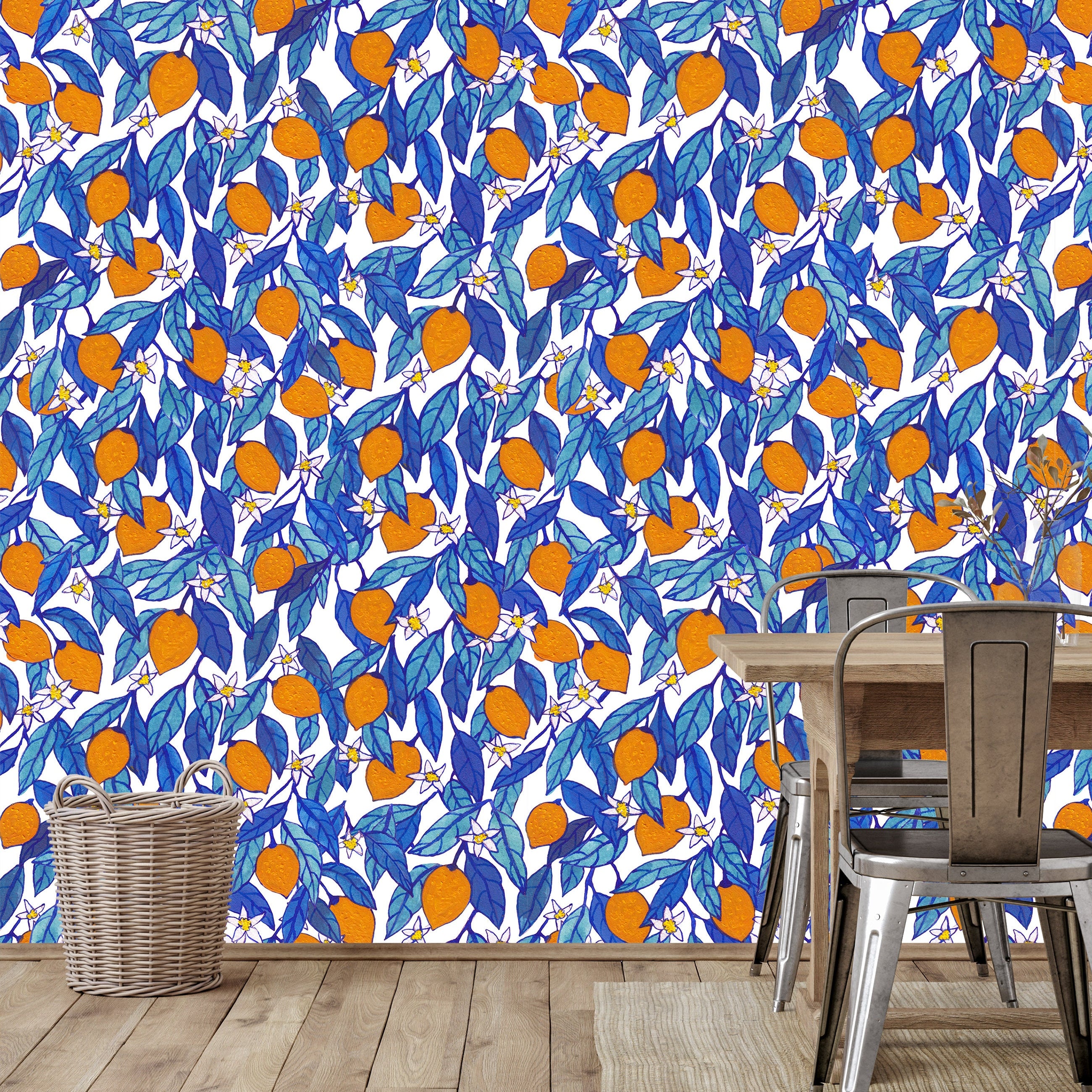 Painted Orange Leaf Wallpaper | Removable Wallpaper | Peel And Stick Wallpaper | Adhesive Wallpaper | Wall Paper Peel Stick Wall Mural 2357 - JamesAndColors