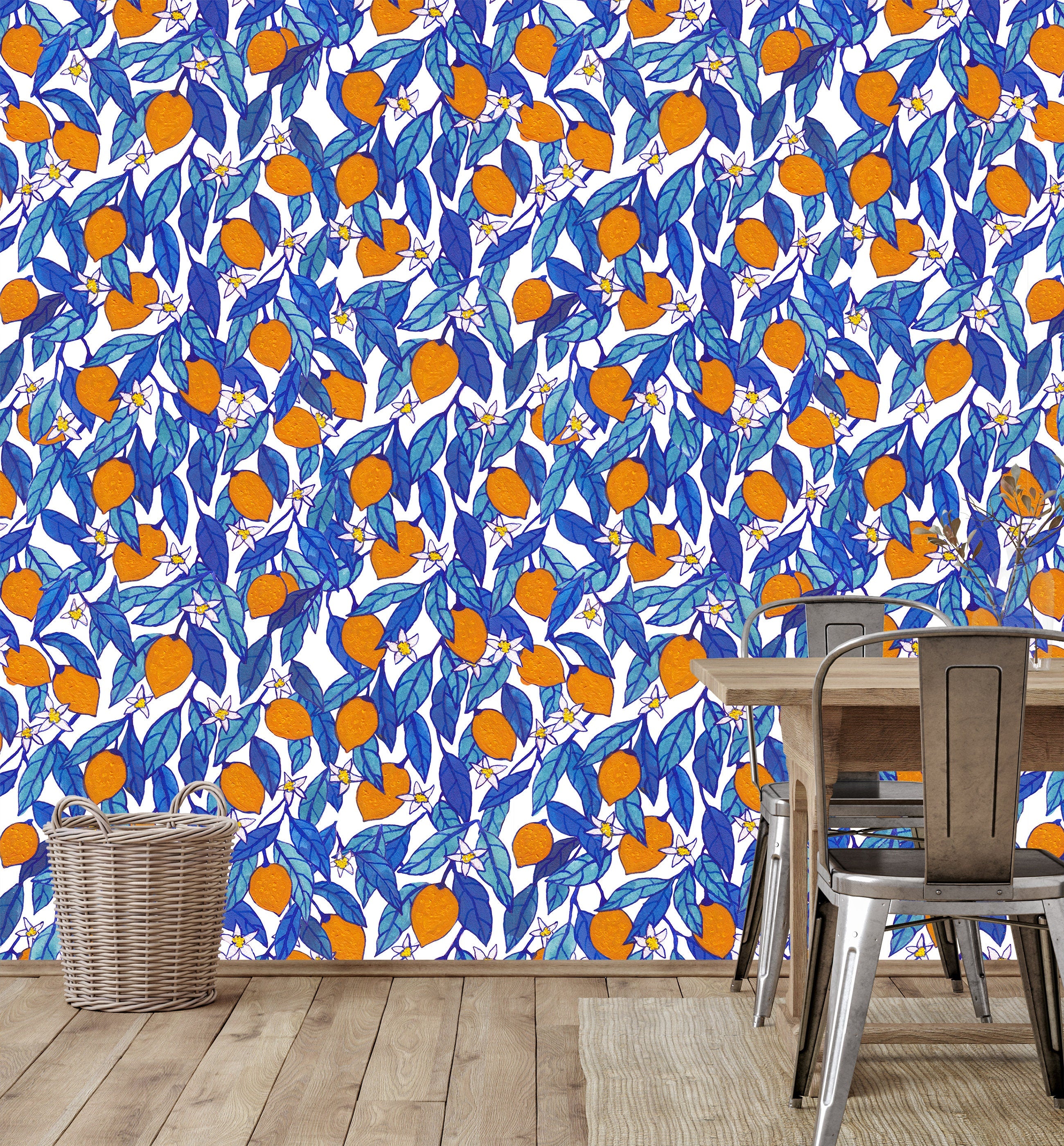 Painted Orange Leaf Wallpaper | Removable Wallpaper | Peel And Stick Wallpaper | Adhesive Wallpaper | Wall Paper Peel Stick Wall Mural 2357 - JamesAndColors