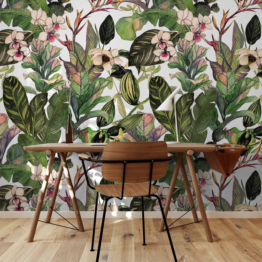 Dark Botanical Leaf Wallpaper | Removable Wallpaper | Peel And Stick Wallpaper | Adhesive Wallpaper | Wall Paper Peel Stick Wall Mural 2356 - JamesAndColors