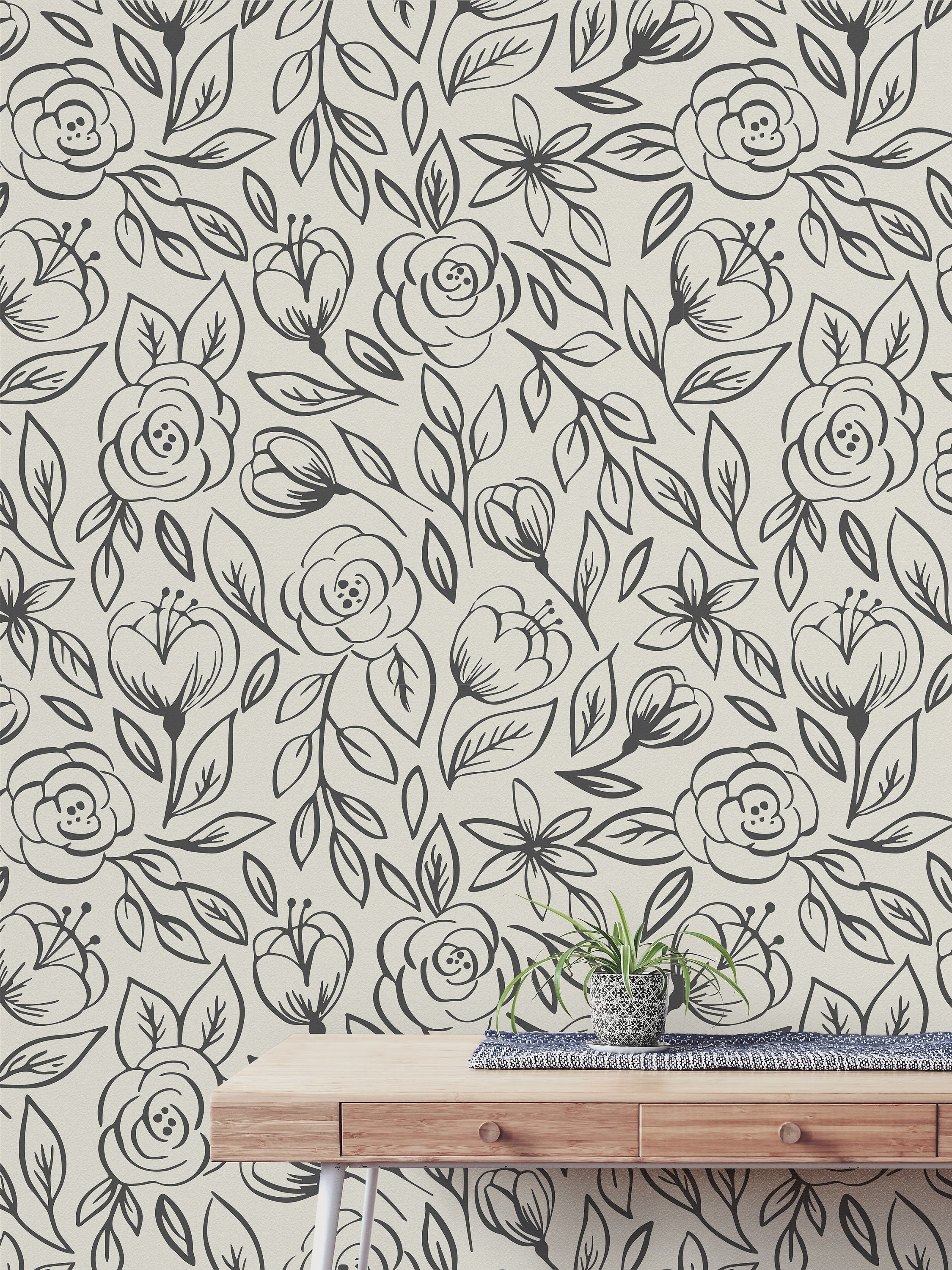 Black Cream Rose Wallpaper | Removable Wallpaper | Peel And Stick Wallpaper | Adhesive Wallpaper | Wall Paper Peel Stick Wall Mural 2368 - JamesAndColors