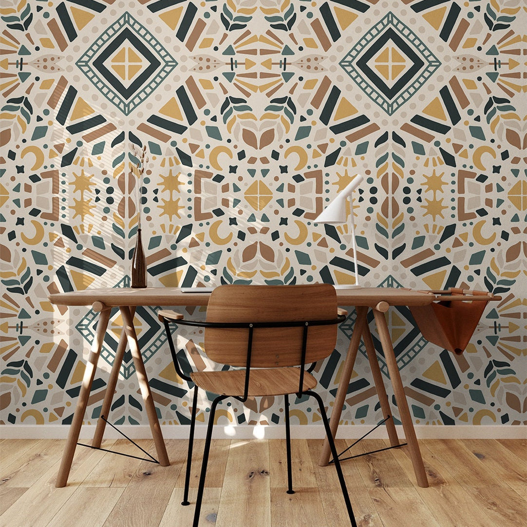 Geometric Boho Decor Wallpaper | Wallpaper Peel and Stick | Removable Wallpaper | Peel and Stick Wallpaper | Wall Paper Peel And Stick  2377 - JamesAndColors