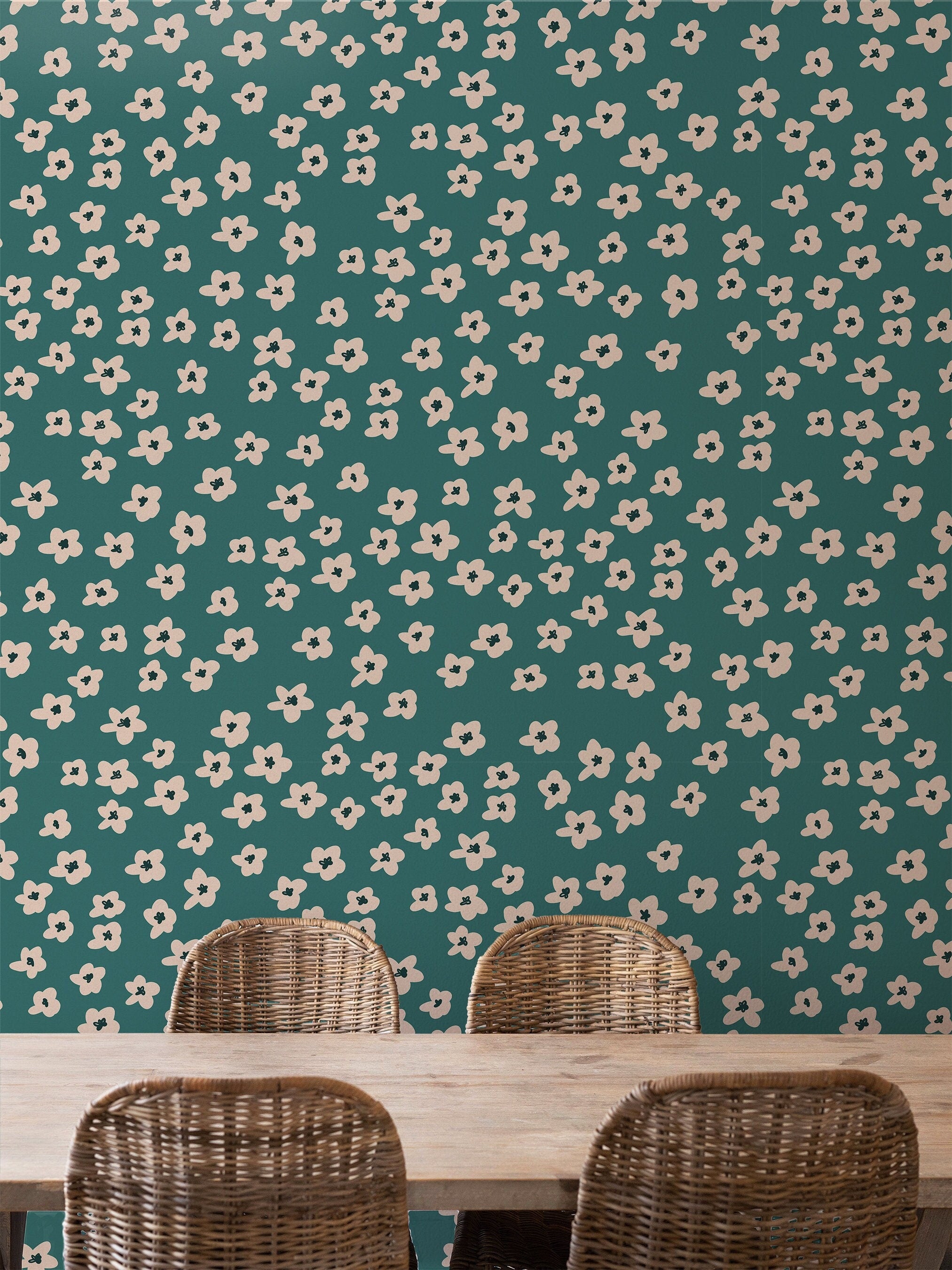 Teal Cream Mini Flower Wallpaper | Wallpaper Peel and Stick | Removable Wallpaper | Wall Paper Peel And Stick | Wall Mural | Wall Decor 147 - JamesAndColors