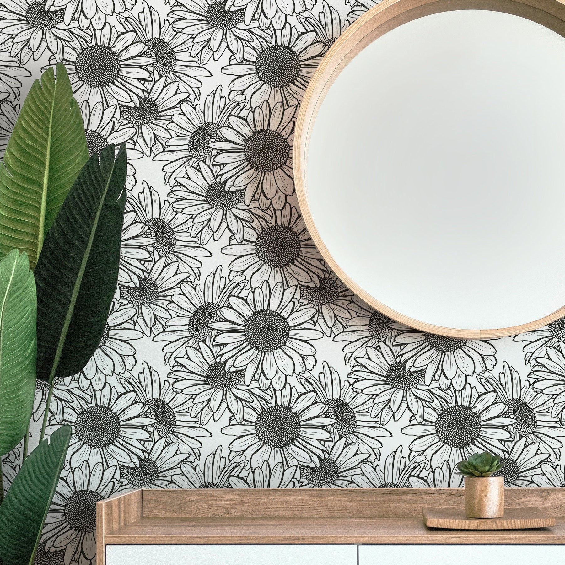 Black White Sunflower Wallpaper | Wallpaper Peel and Stick | Removable Wallpaper | Wall Paper Peel And Stick | Wall Mural | Wall Decor 144 - JamesAndColors