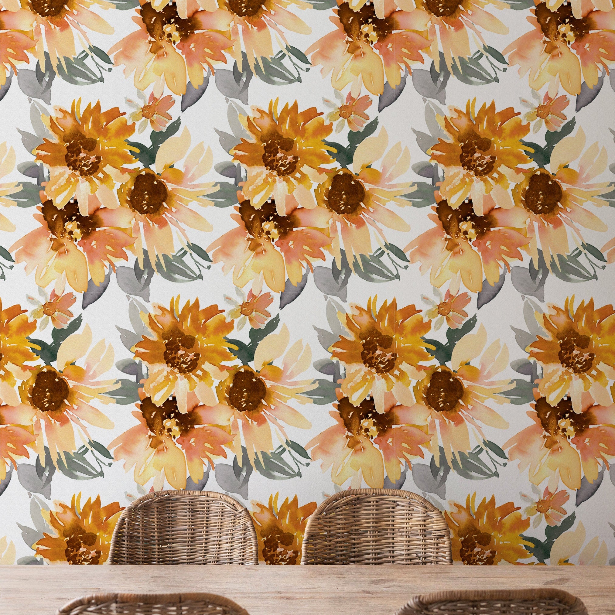 Sunflower Floral Wallpaper | Wallpaper Peel and Stick | Removable Wallpaper | Wall Paper Peel And Stick | Wall Mural | Wall Decor 194 - JamesAndColors