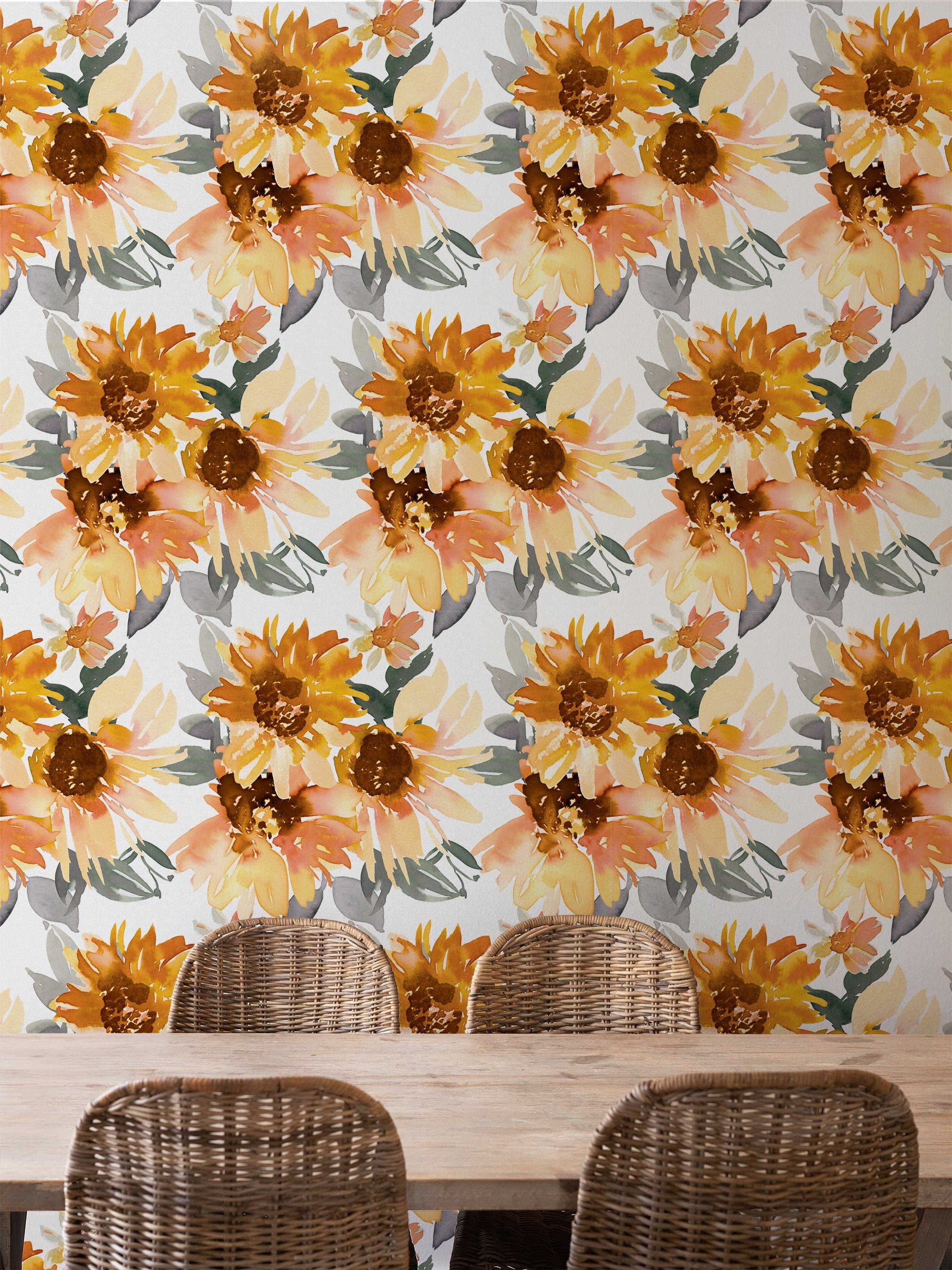 Sunflower Floral Wallpaper | Wallpaper Peel and Stick | Removable Wallpaper | Wall Paper Peel And Stick | Wall Mural | Wall Decor 194 - JamesAndColors