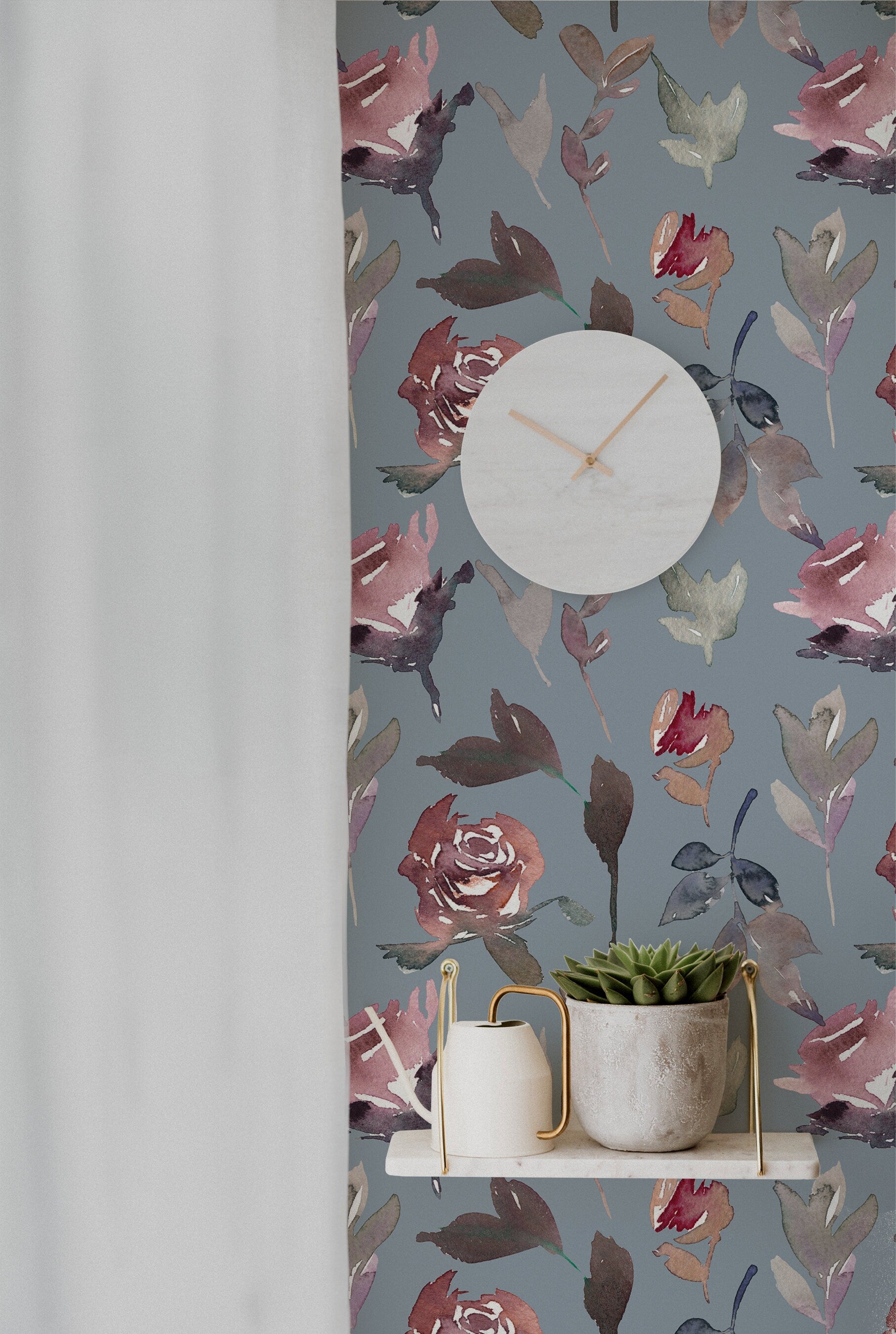 Blue Watercolor Floral Wallpaper | Wallpaper Peel and Stick | Removable Wallpaper | Wall Paper Peel And Stick | Wall Mural | Wall Decor 200 - JamesAndColors