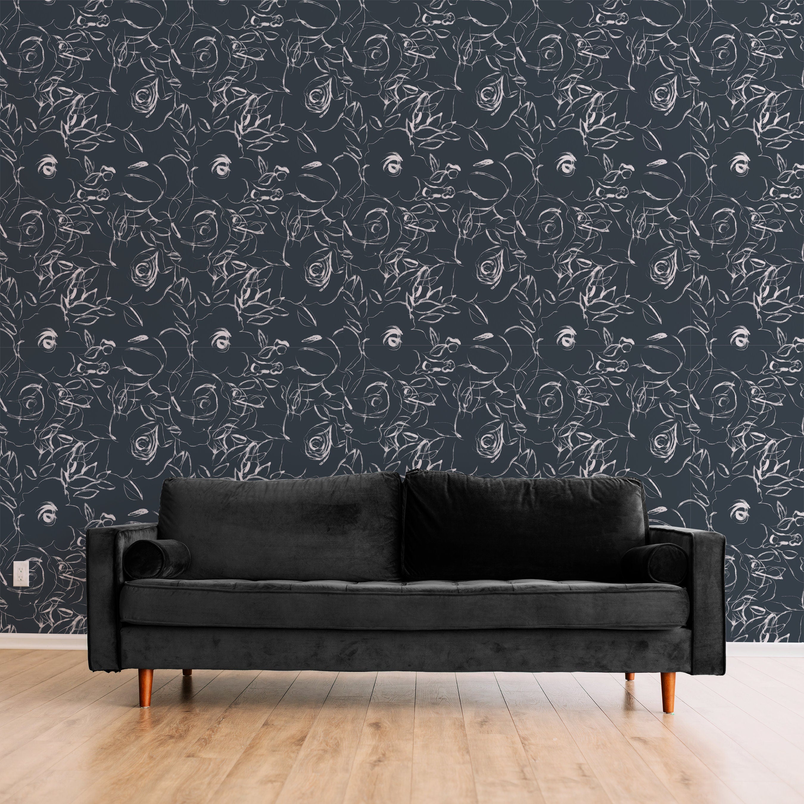 Navy White Floral Wallpaper | Wallpaper Peel and Stick | Removable Wallpaper | Wall Paper Peel And Stick | Wall Mural | Wall Decor 196 - JamesAndColors