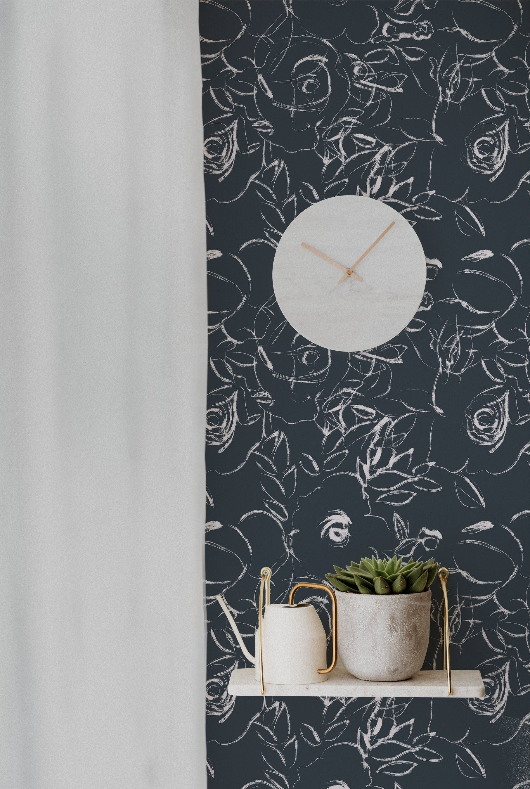 Navy White Floral Wallpaper | Wallpaper Peel and Stick | Removable Wallpaper | Wall Paper Peel And Stick | Wall Mural | Wall Decor 196 - JamesAndColors