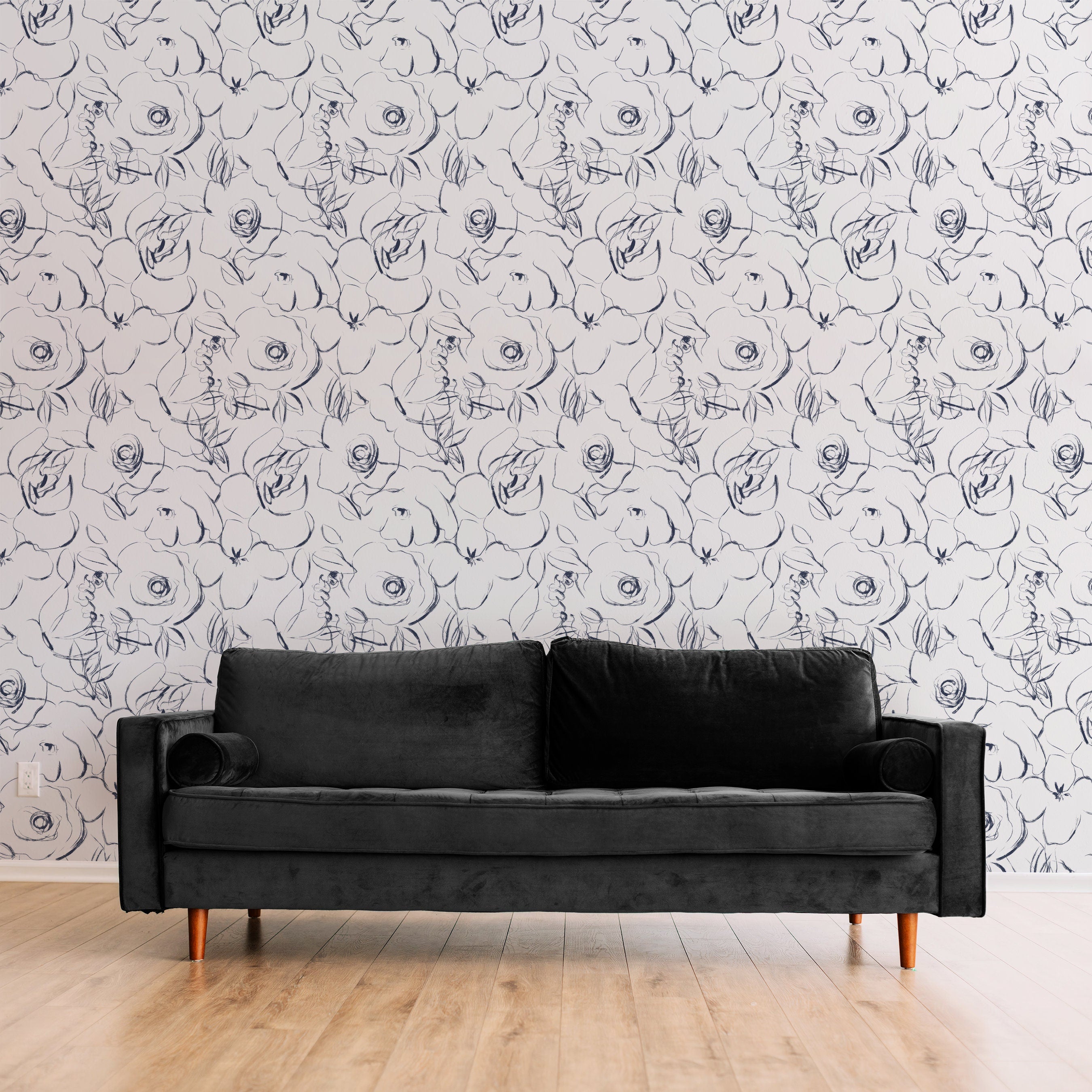 White Navy Floral Wallpaper | Wallpaper Peel and Stick | Removable Wallpaper | Wall Paper Peel And Stick | Wall Mural | Wall Decor 197 - JamesAndColors