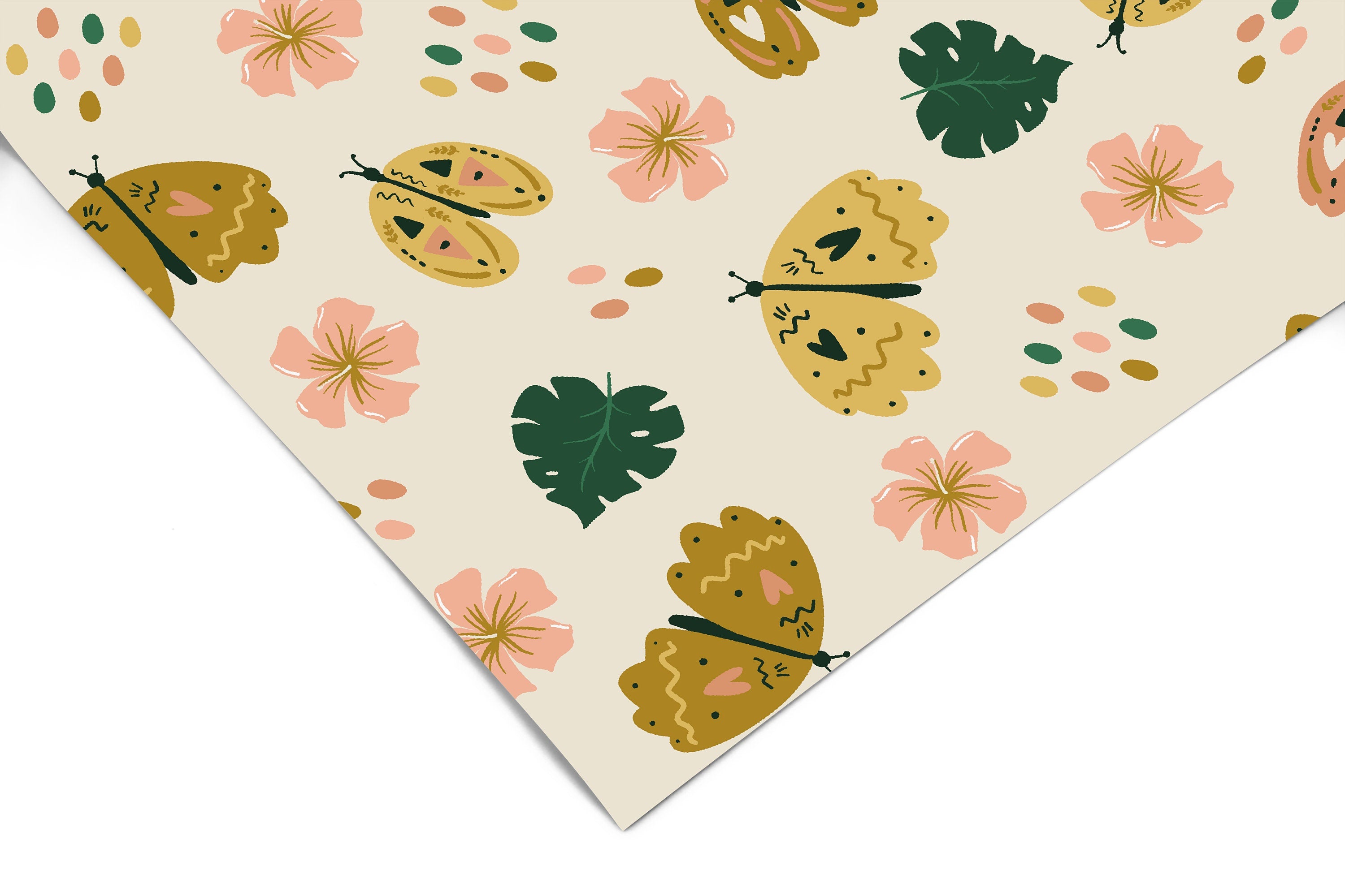 Boho Floral Moth Contact Paper | Peel And Stick Wallpaper | Removable Wallpaper | Shelf Liner | Drawer Liner | Peel and Stick Paper 503