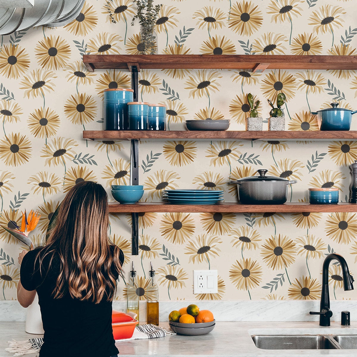 Summer Daisy Kitchen Wallpaper | Wallpaper Peel and Stick | Removable Wallpaper | Wall Paper Peel And Stick | Wall Mural Wall Decor 2393 - JamesAndColors