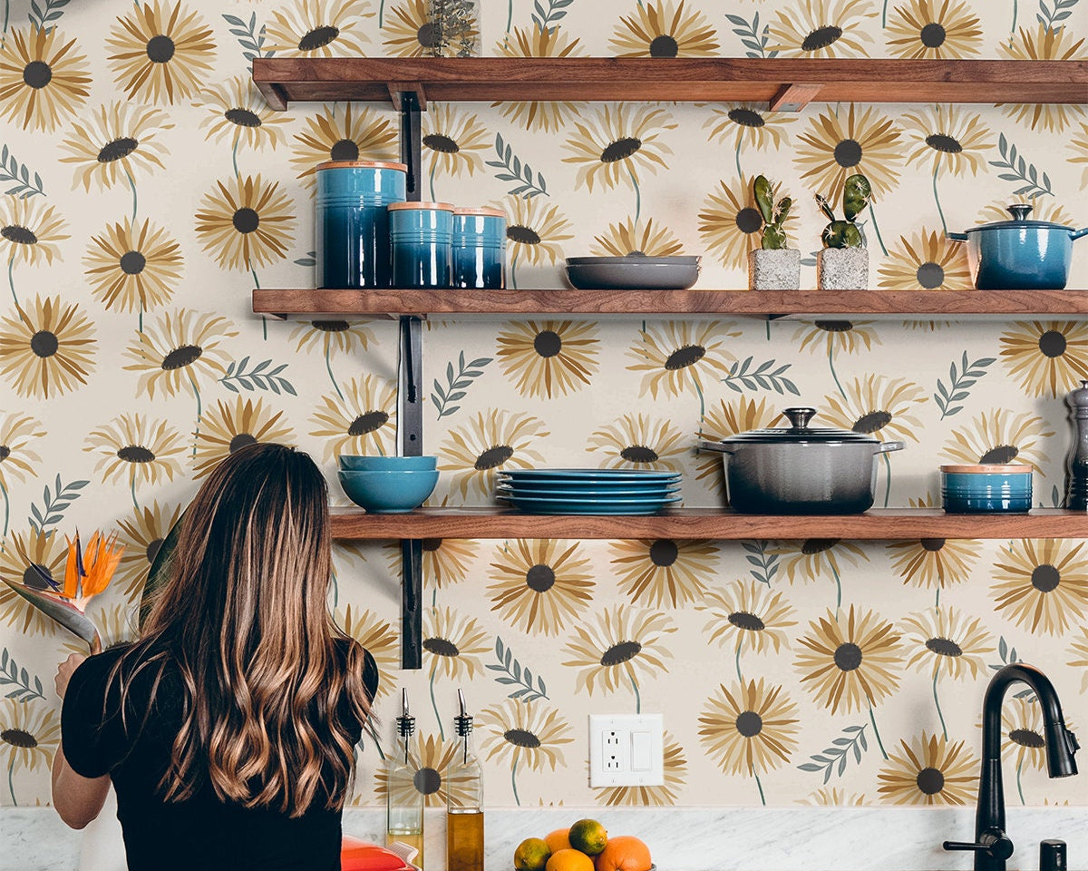 Summer Daisy Kitchen Wallpaper | Wallpaper Peel and Stick | Removable Wallpaper | Wall Paper Peel And Stick | Wall Mural Wall Decor 2393 - JamesAndColors