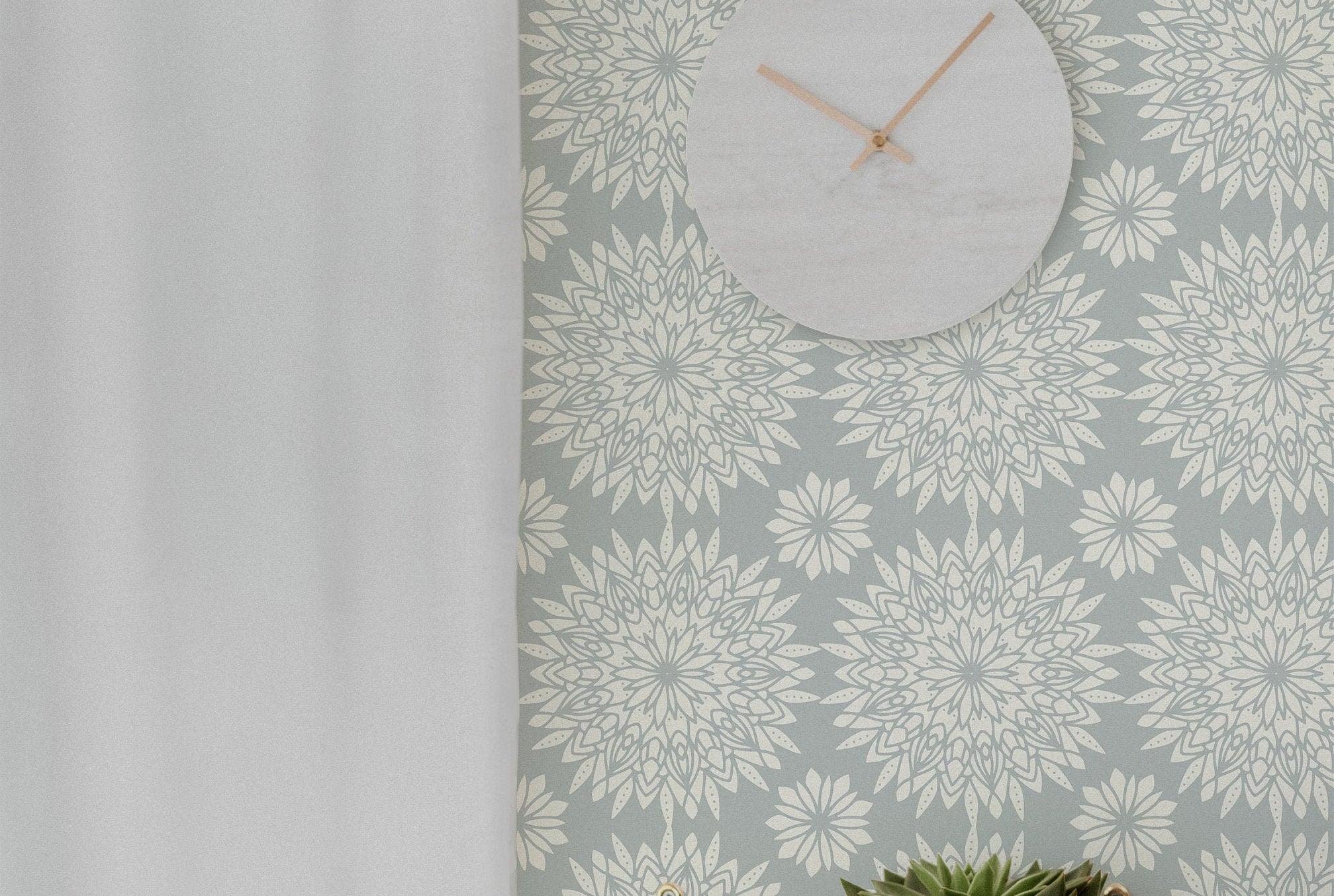 Blue White Mandala Decor Wallpaper | Wallpaper Peel and Stick | Removable Wallpaper | Wall Paper Peel And Stick | Wall Mural Wall Decor 660 - JamesAndColors